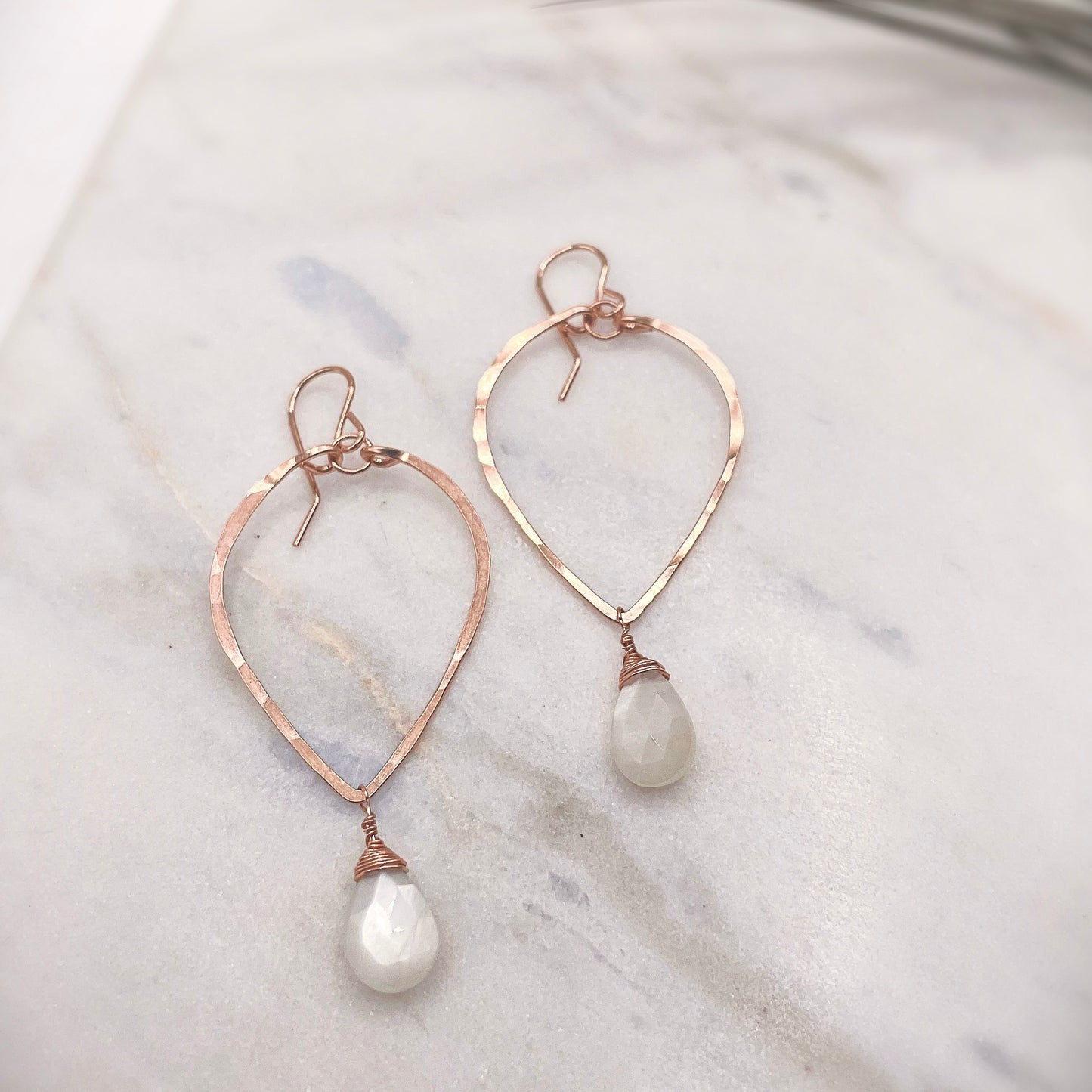 Milky Moonstone Leaf Hoops