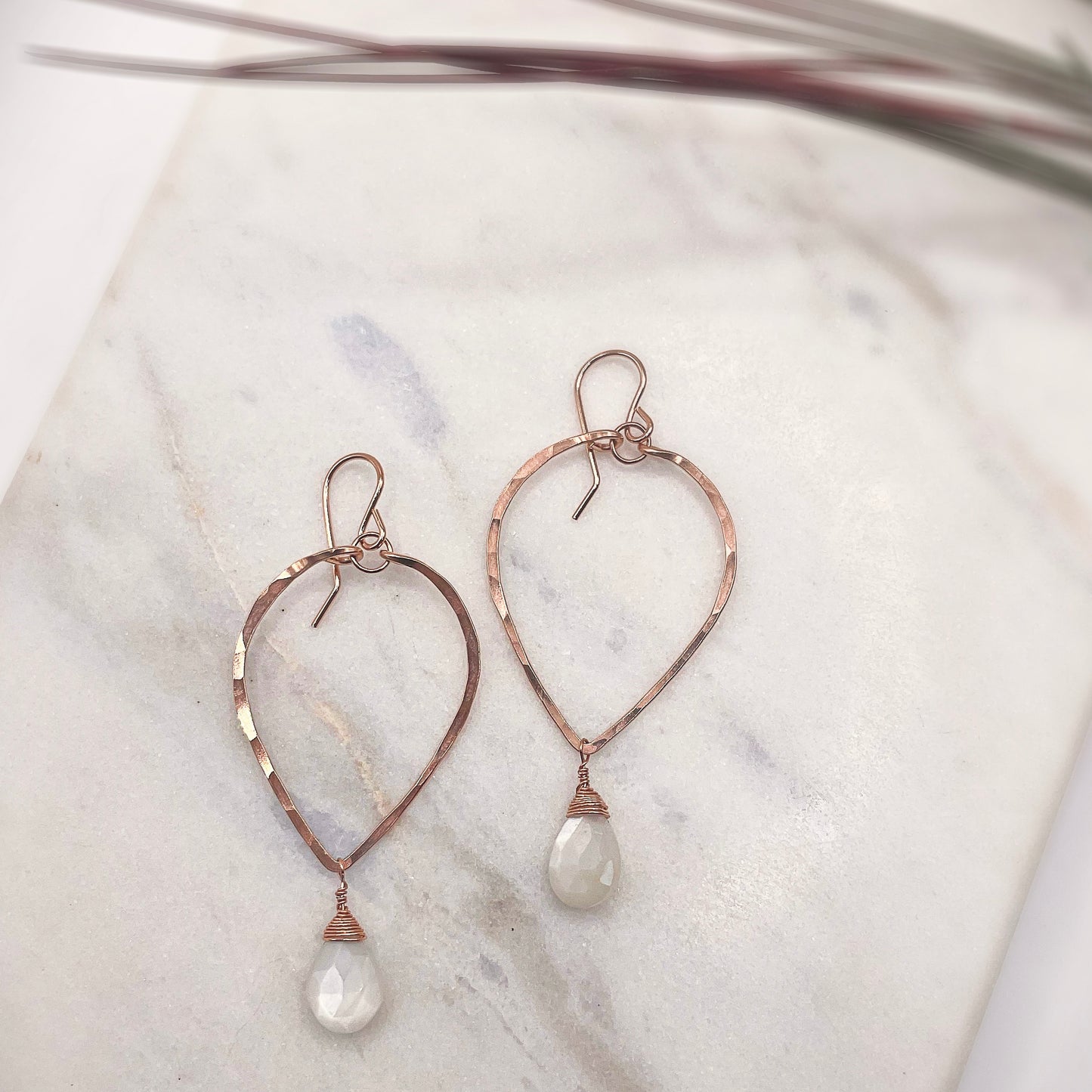 Milky Moonstone Leaf Hoops