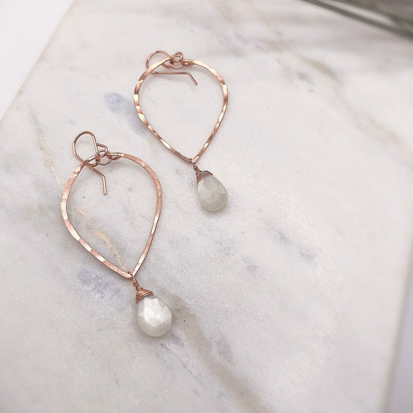 Milky Moonstone Leaf Hoops