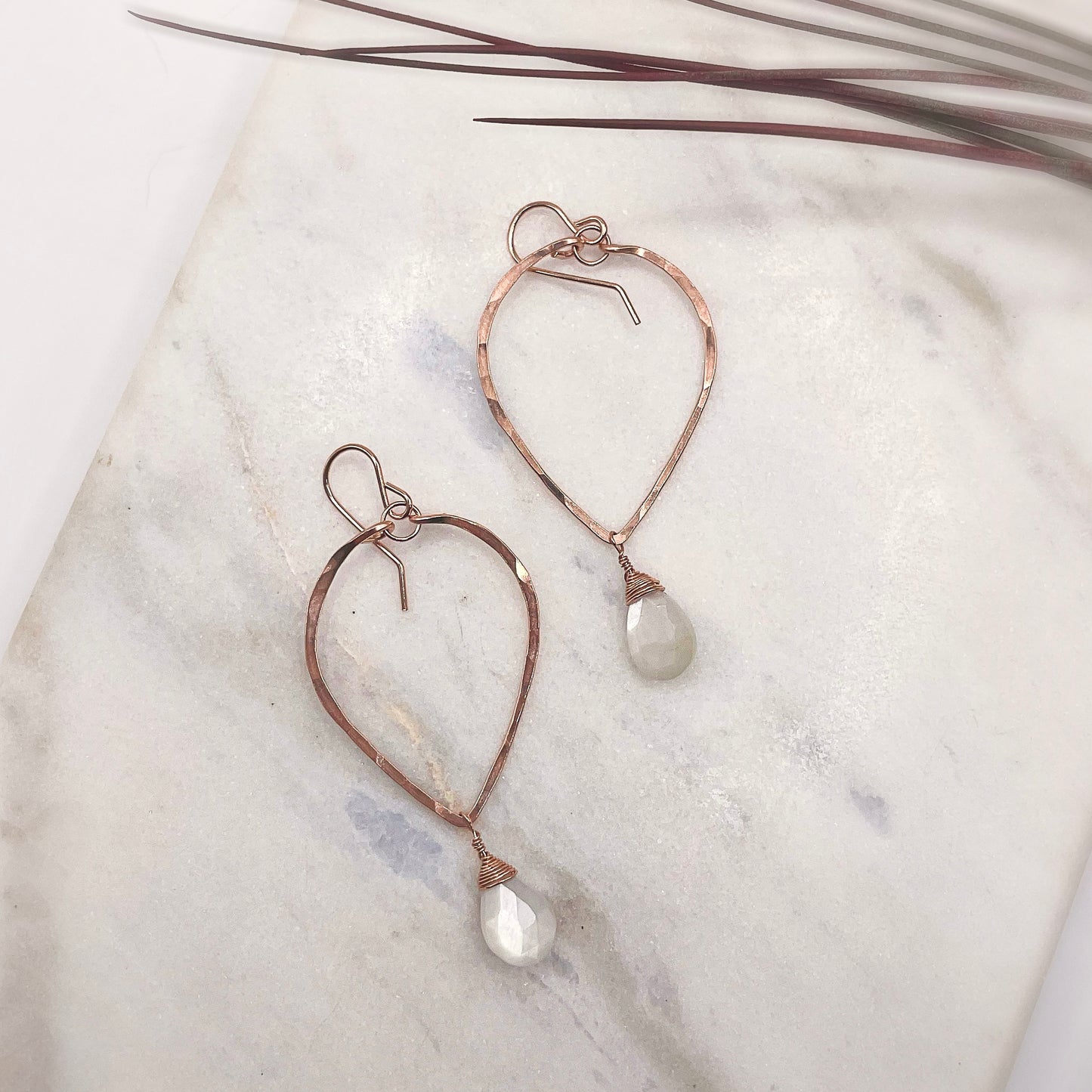 Milky Moonstone Leaf Hoops