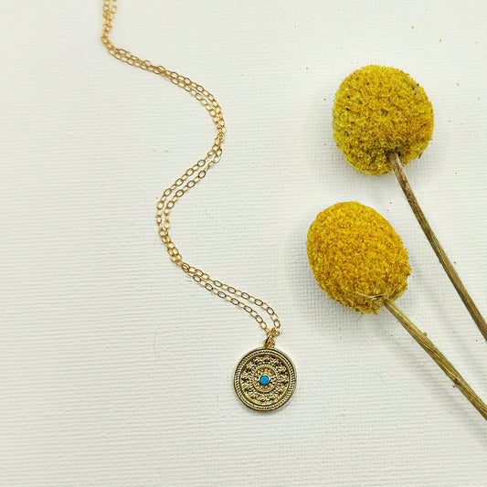 Turquoise Dot Coin Necklace