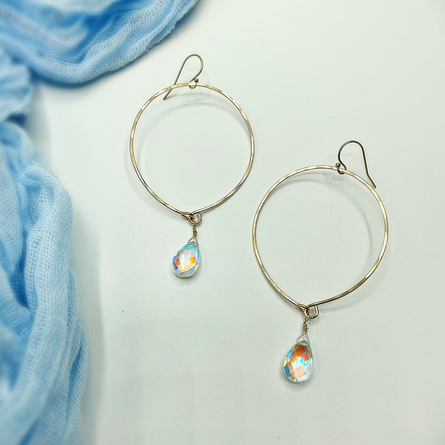 Sparkle Upside Down Hoops - Blue Sky Feathers