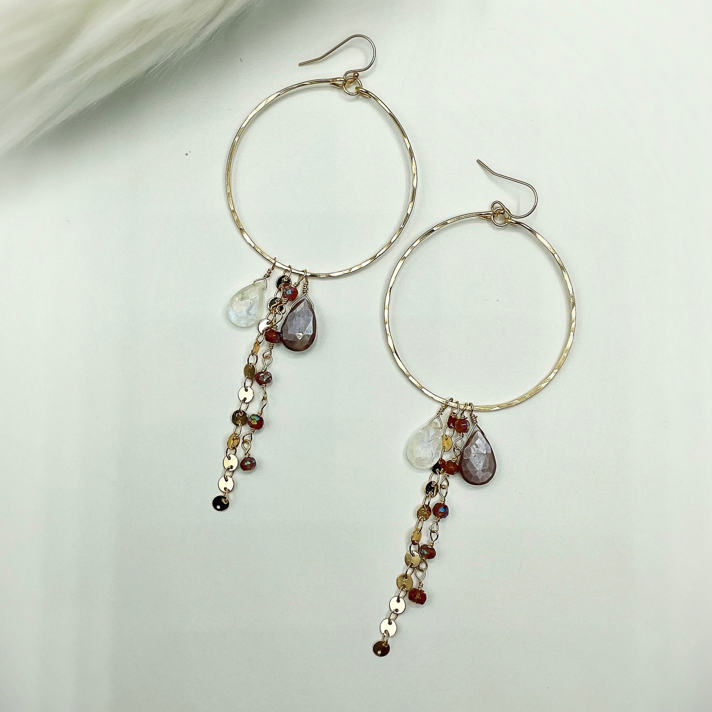 Magical Moonstone Hoops - Blue Sky Feathers
