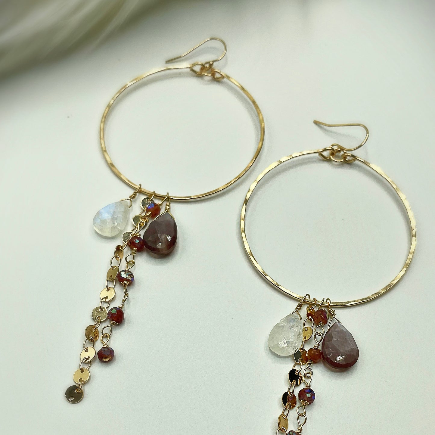 Magical Moonstone Hoops - Blue Sky Feathers