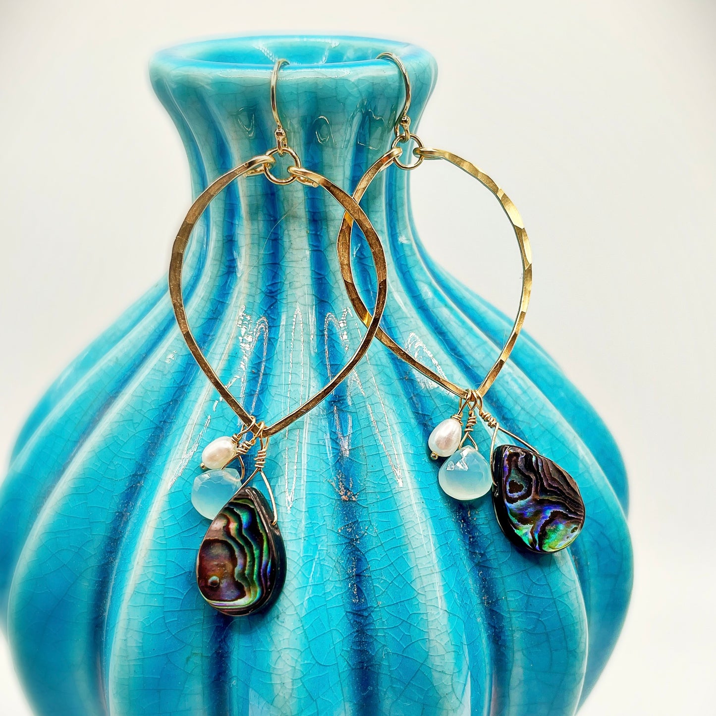 Beach Babe Leaf Hoops - Blue Sky Feathers