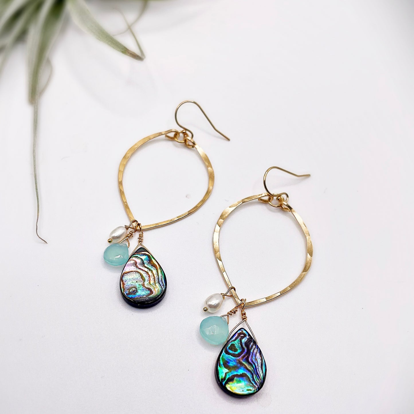 Beach Babe Leaf Hoops - Blue Sky Feathers