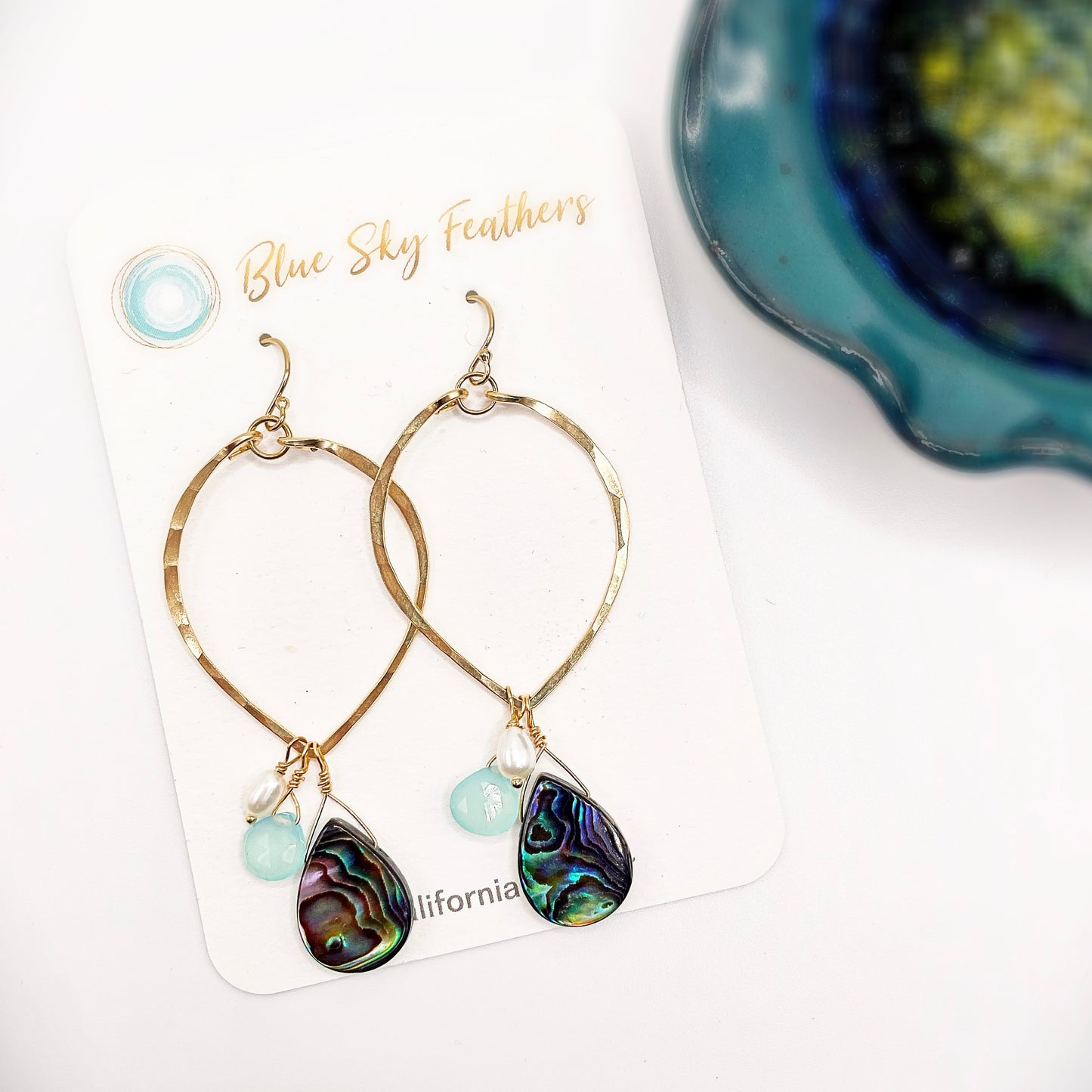 Beach Babe Leaf Hoops - Blue Sky Feathers