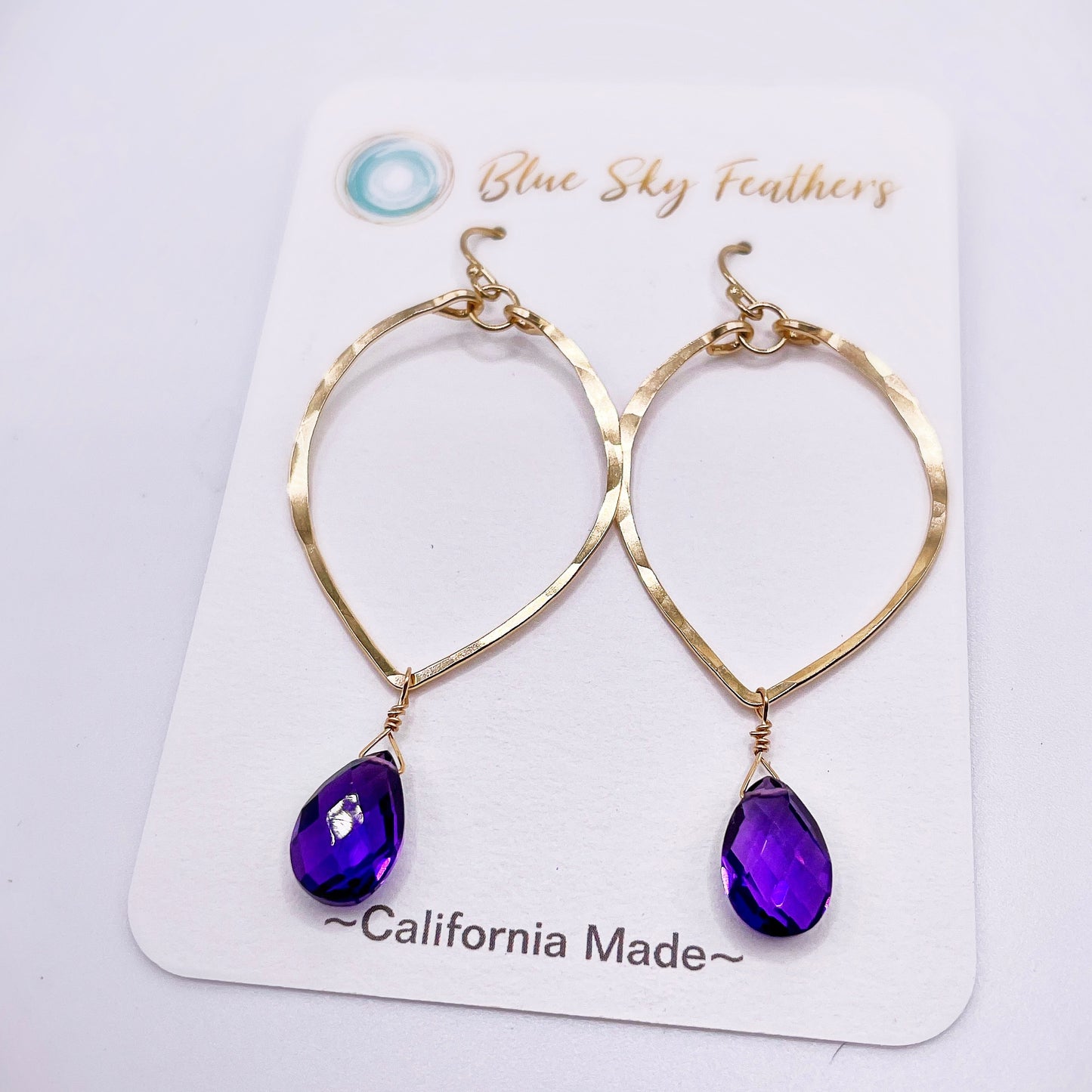 Amethyst Leaf Hoops - Blue Sky Feathers