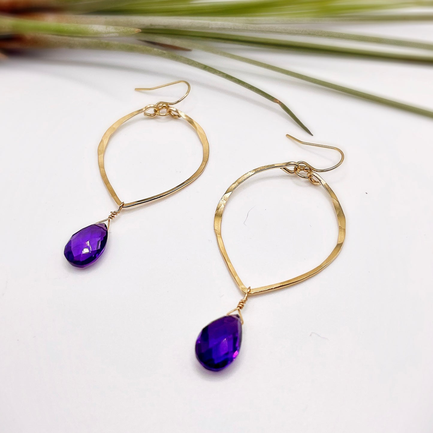 Amethyst Leaf Hoops - Blue Sky Feathers