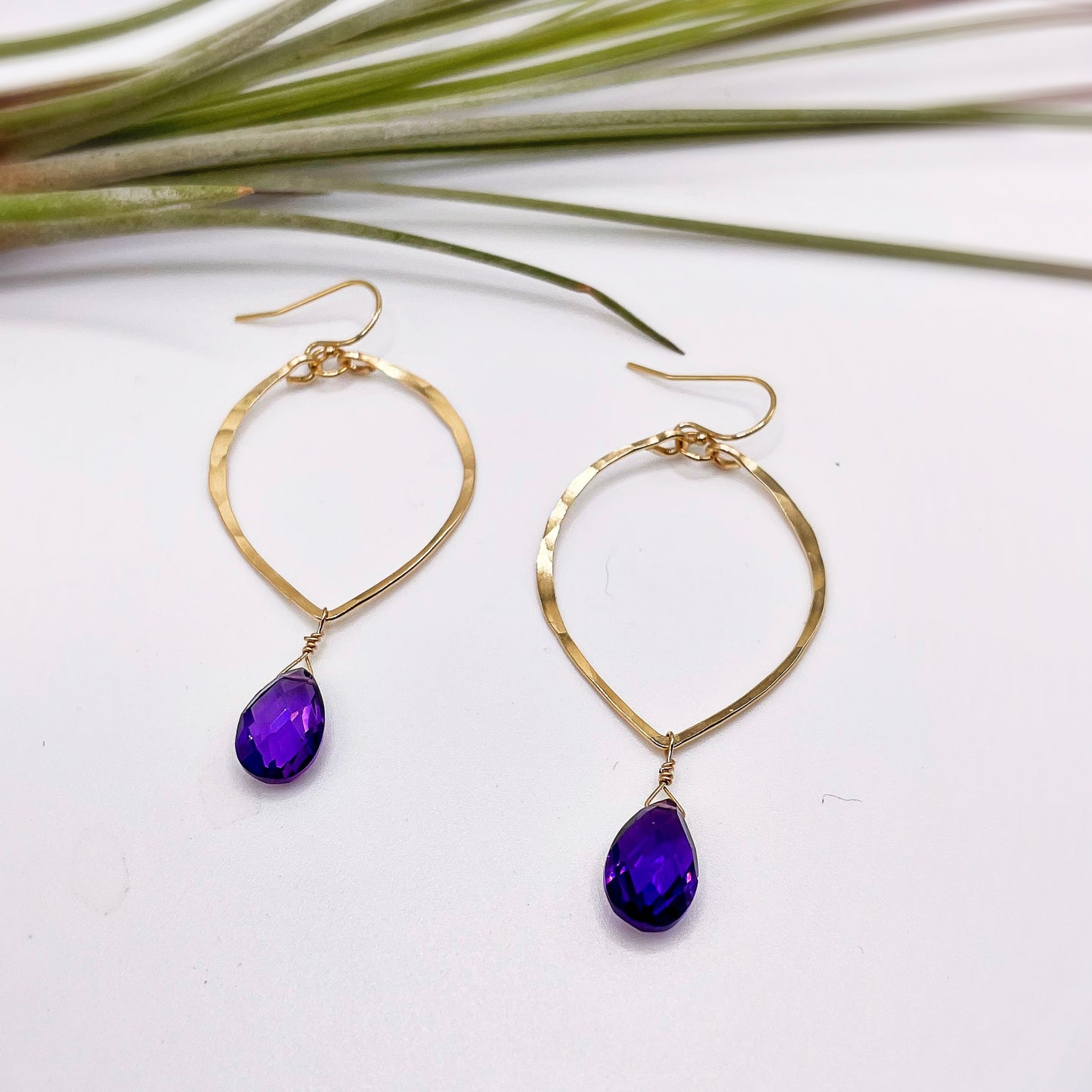 Amethyst Leaf Hoops - Blue Sky Feathers