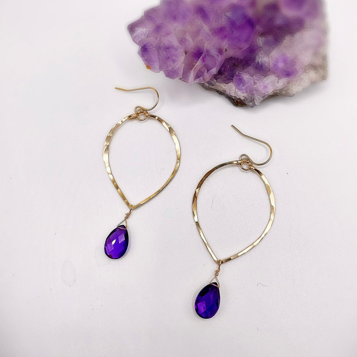 Amethyst Leaf Hoops - Blue Sky Feathers