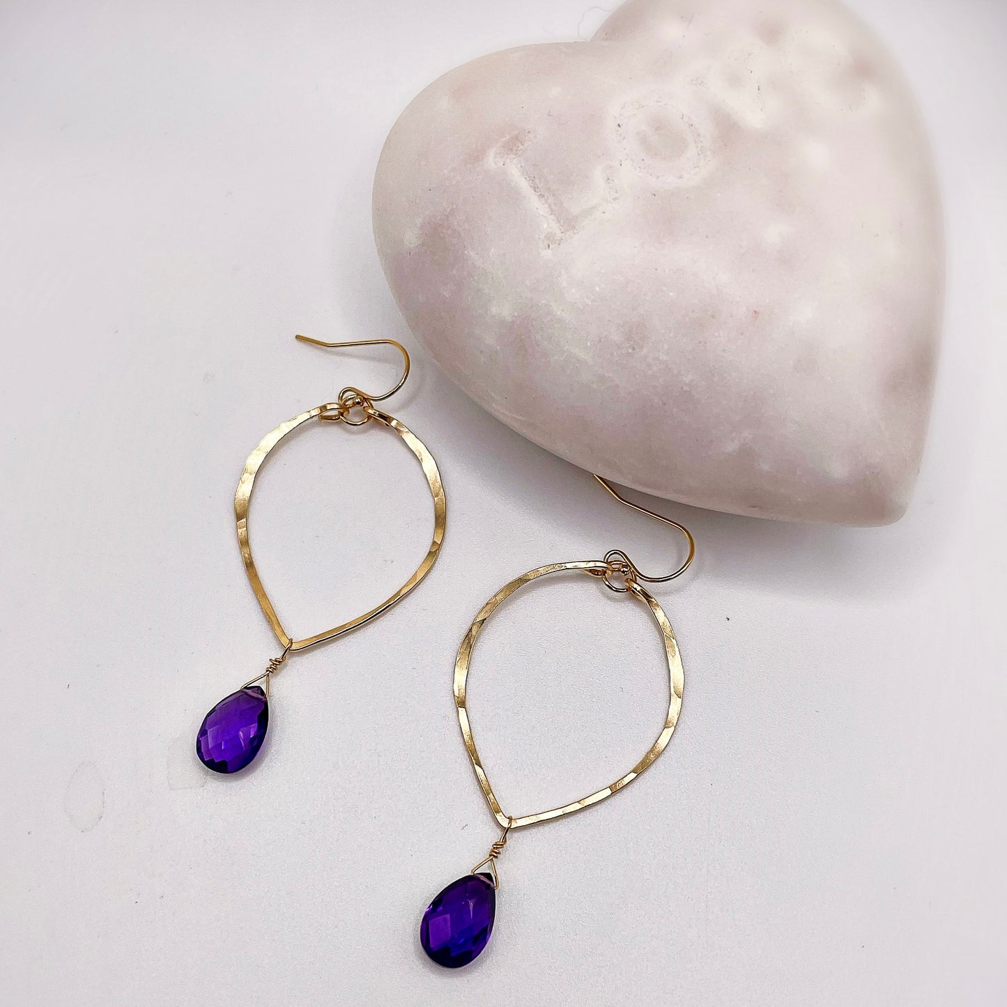 Amethyst Leaf Hoops - Blue Sky Feathers