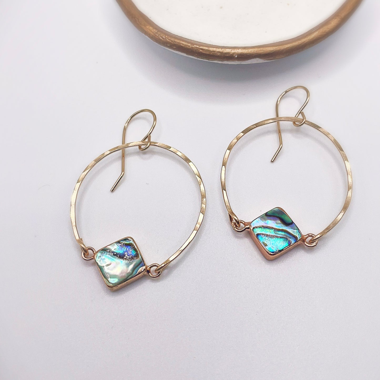 Beach Babe Abalone Small Hoops - Blue Sky Feathers