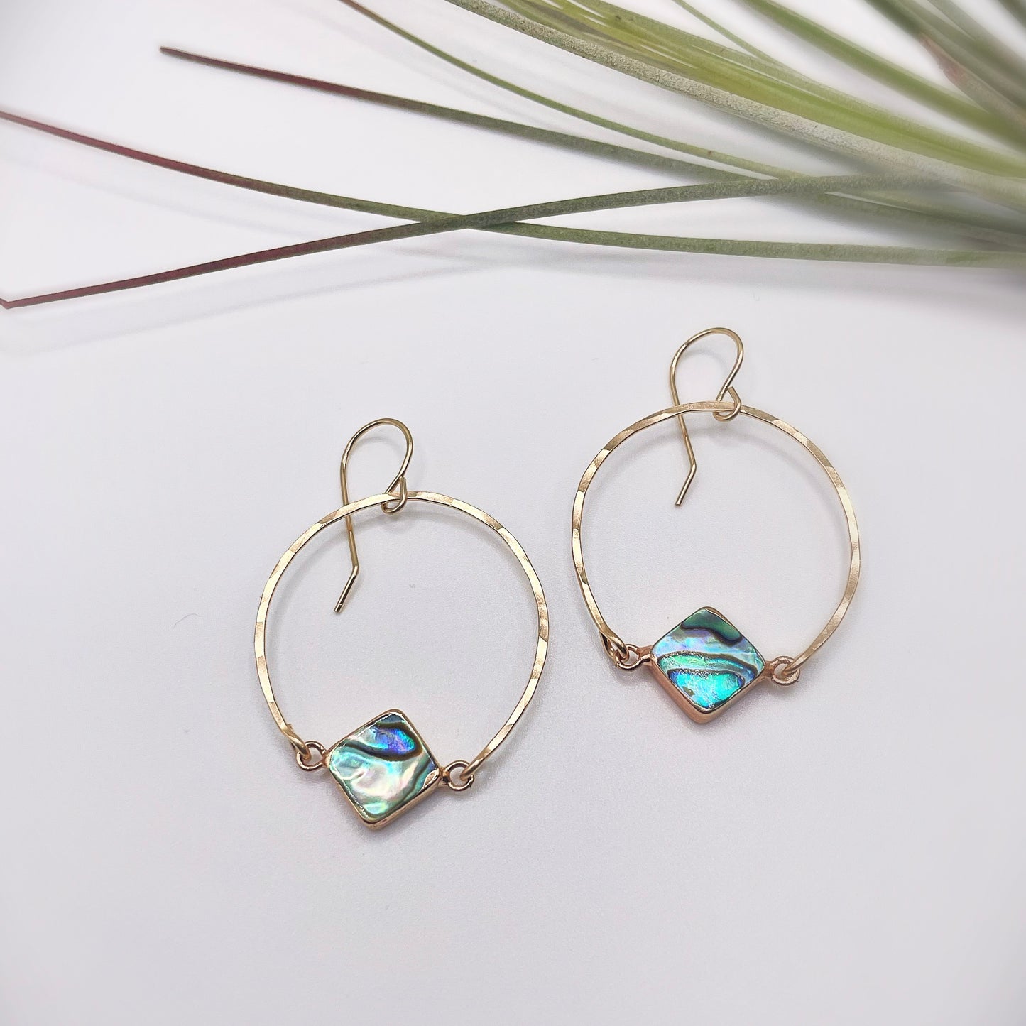 Beach Babe Abalone Small Hoops - Blue Sky Feathers