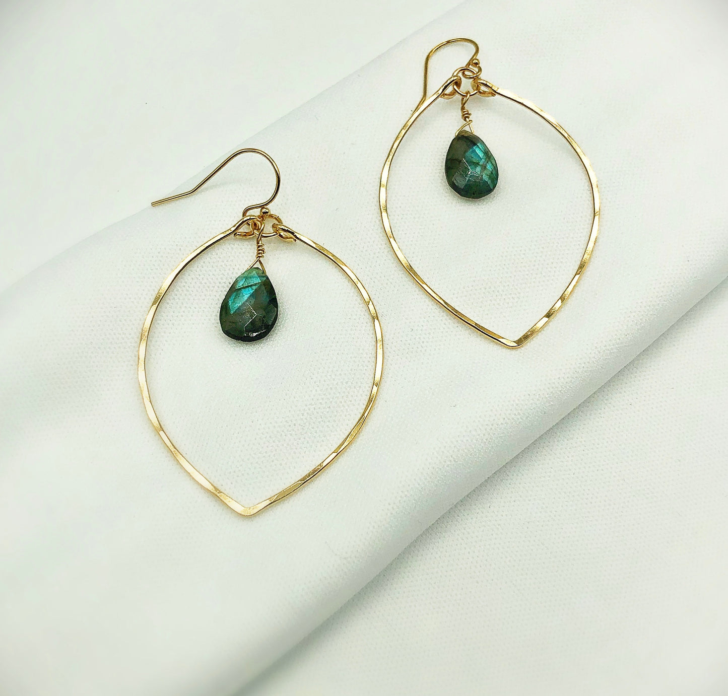 Labradorite Lotus Hoops - Blue Sky Feathers