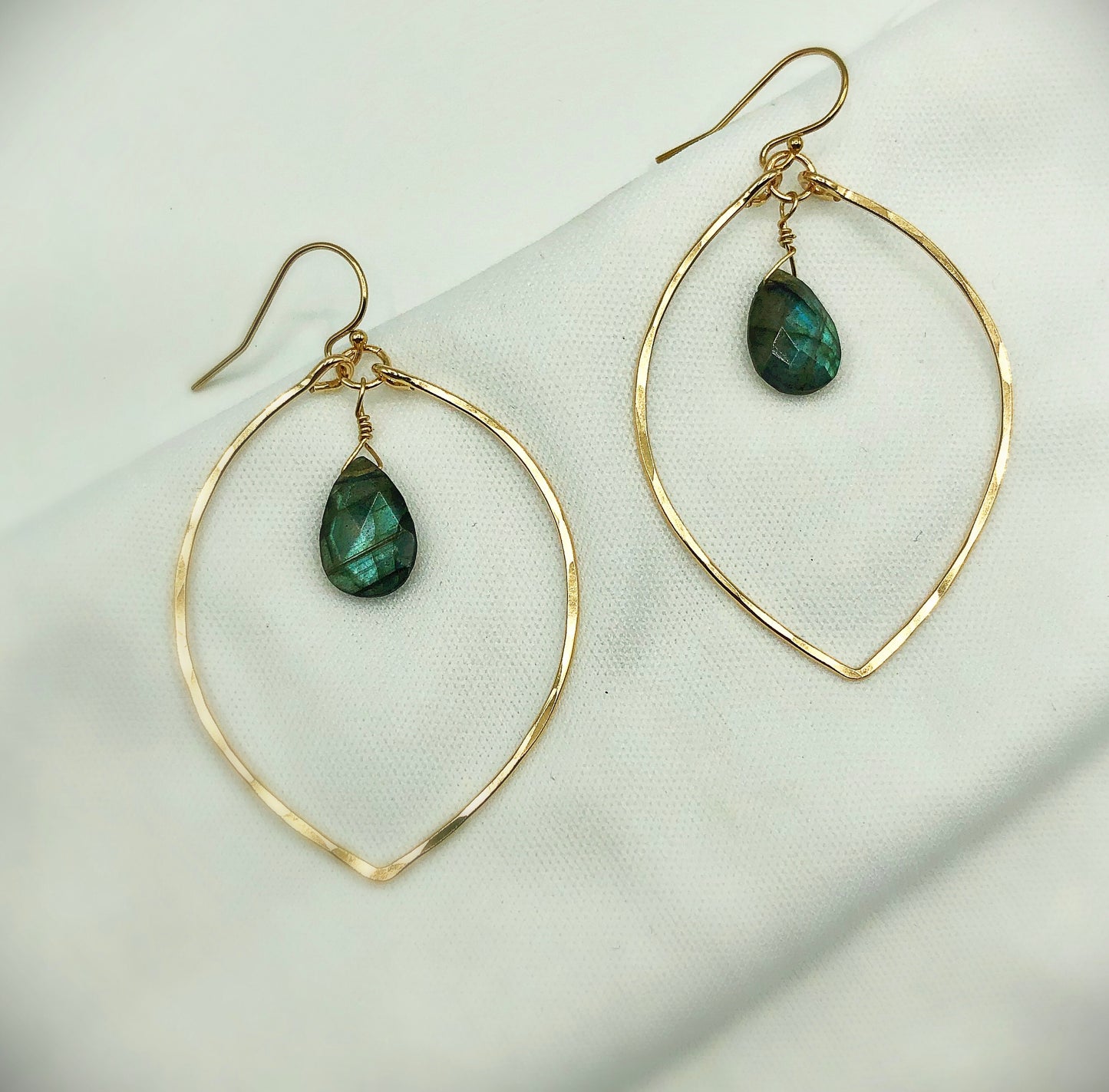 Labradorite Lotus Hoops - Blue Sky Feathers