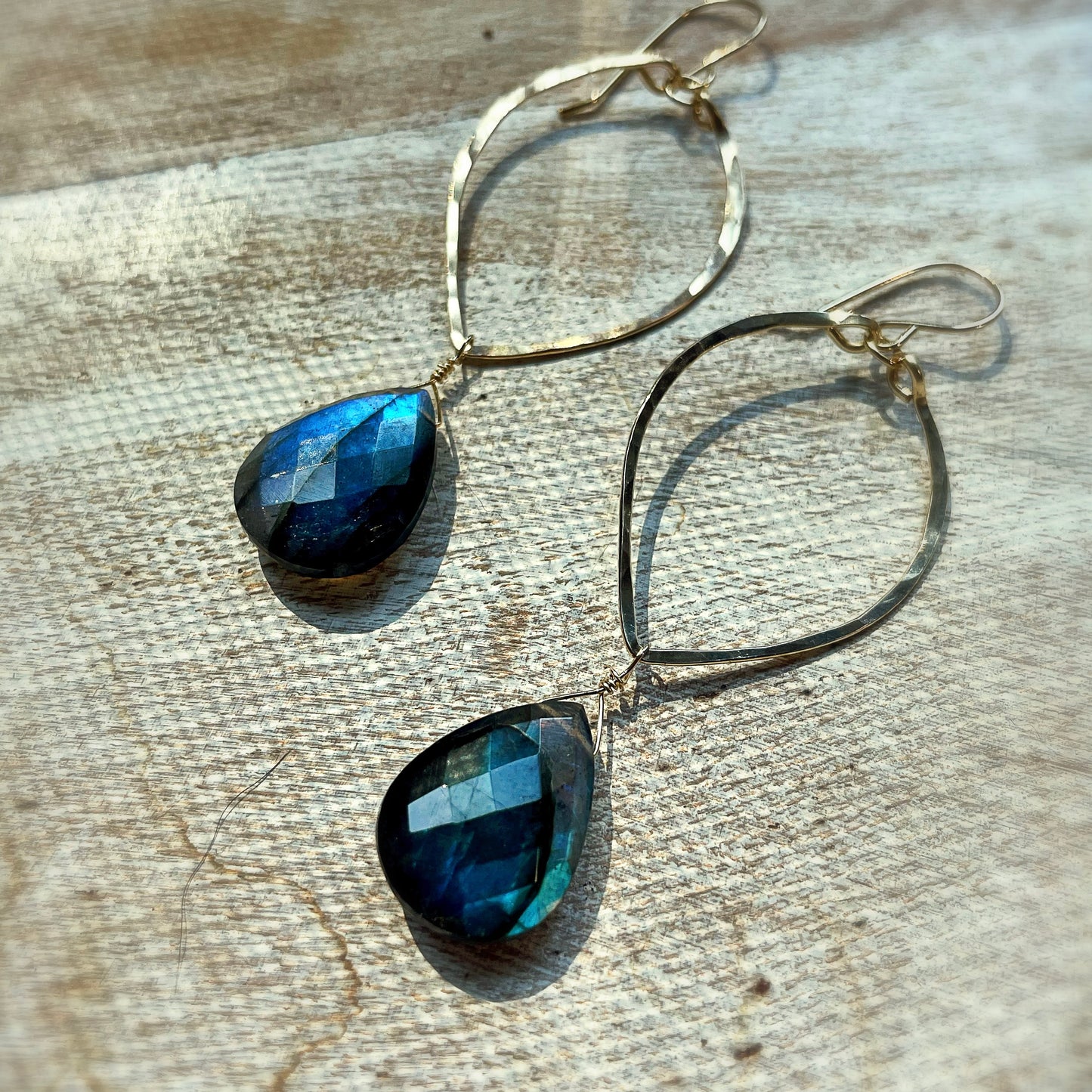 Labradorite Leaf Hoops