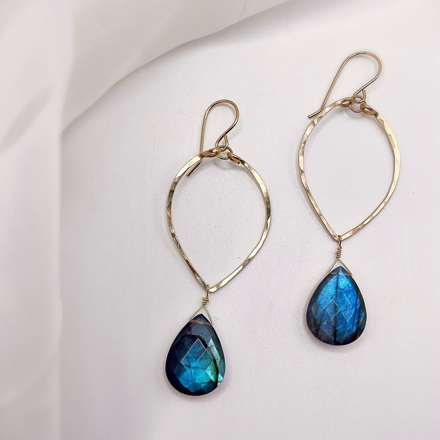 Labradorite Leaf Hoops