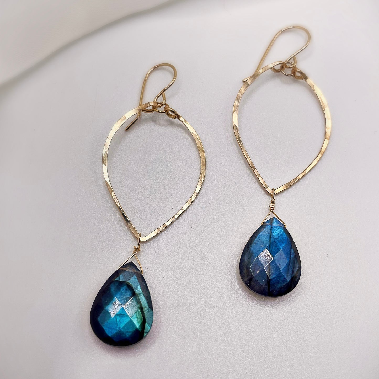 Labradorite Leaf Hoops