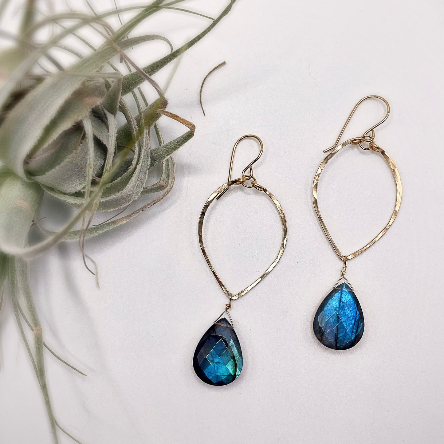 Labradorite Leaf Hoops