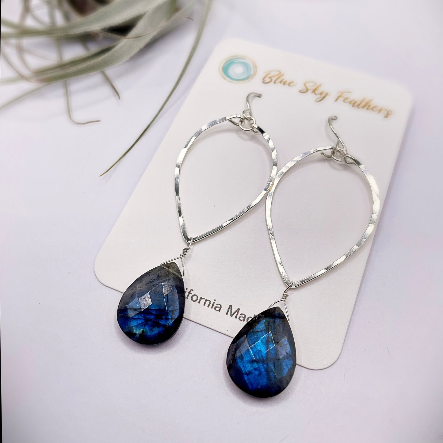 Labradorite Leaf Hoops