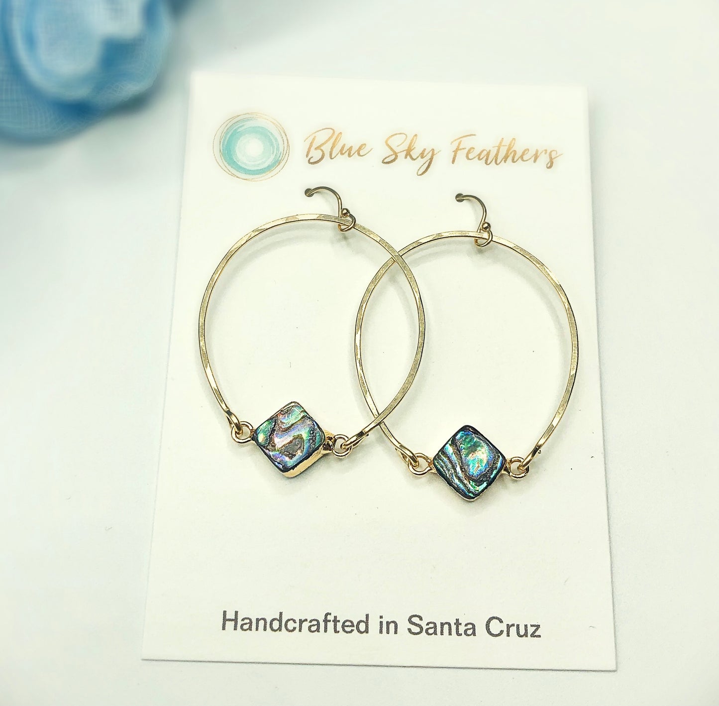 Beach Babe Abalone Small Hoops - Blue Sky Feathers