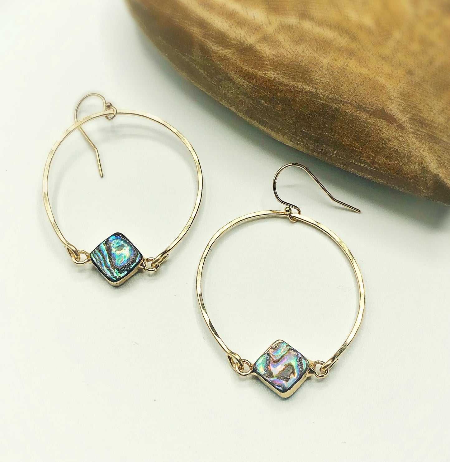 Beach Babe Abalone Small Hoops - Blue Sky Feathers