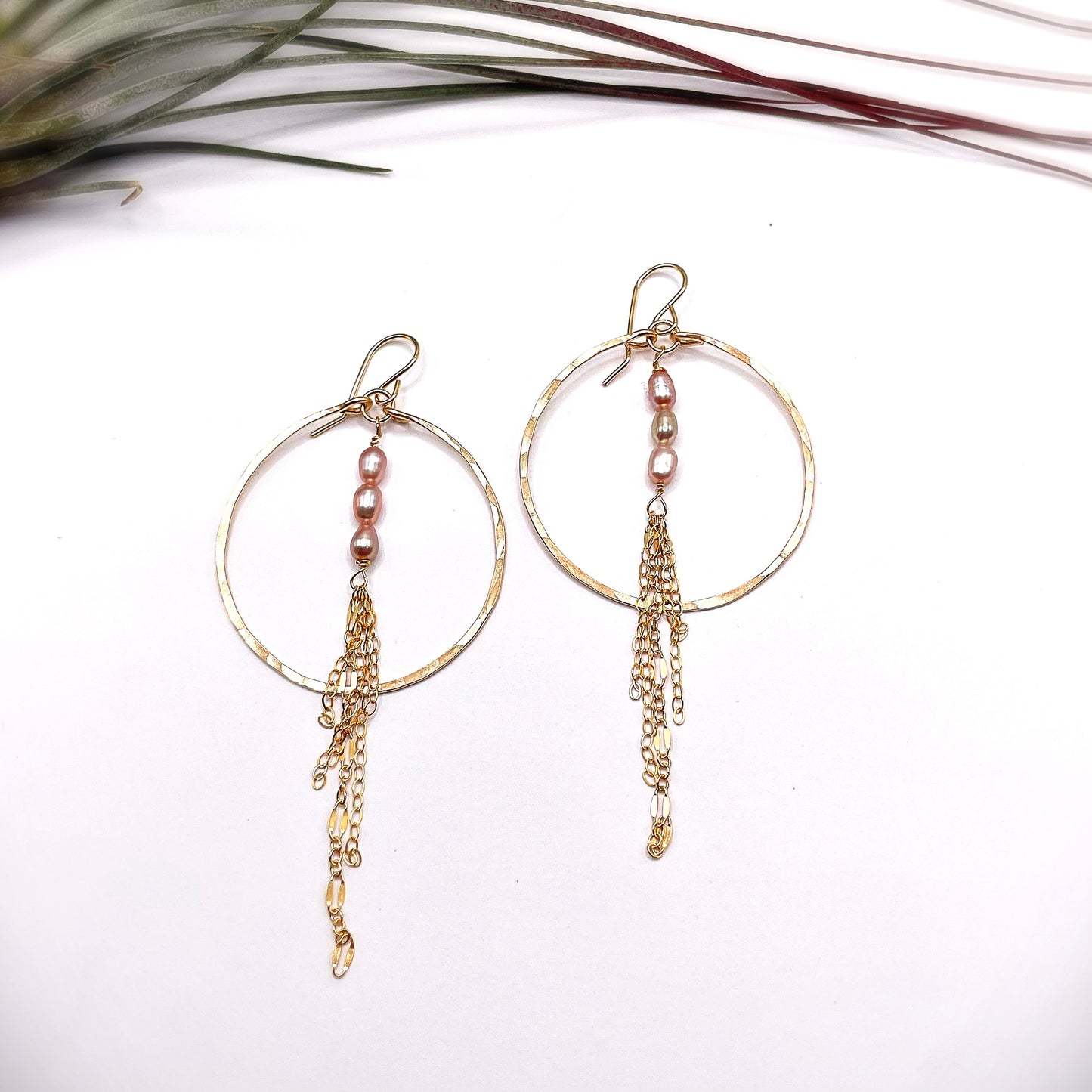 Keishi Pearl Chain Hoops