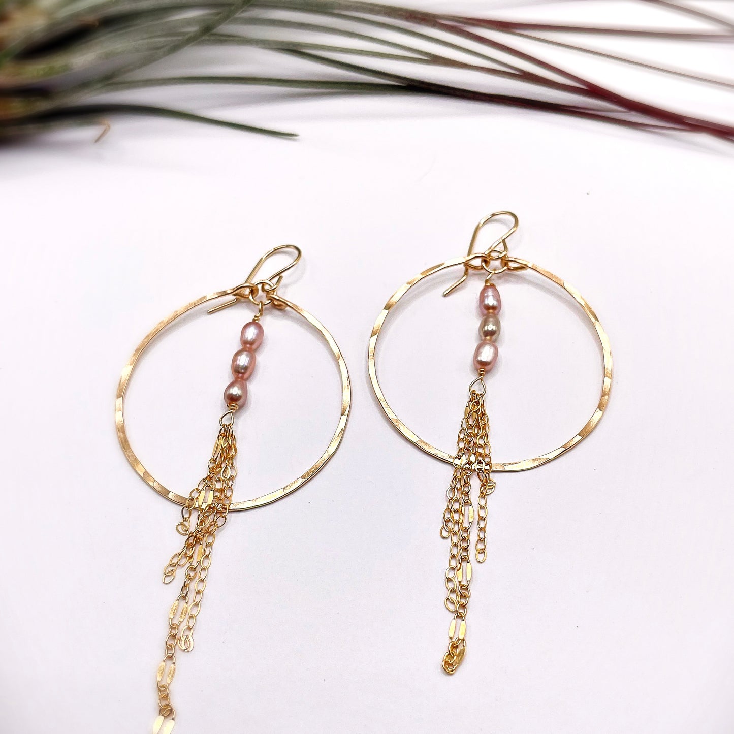 Keishi Pearl Chain Hoops