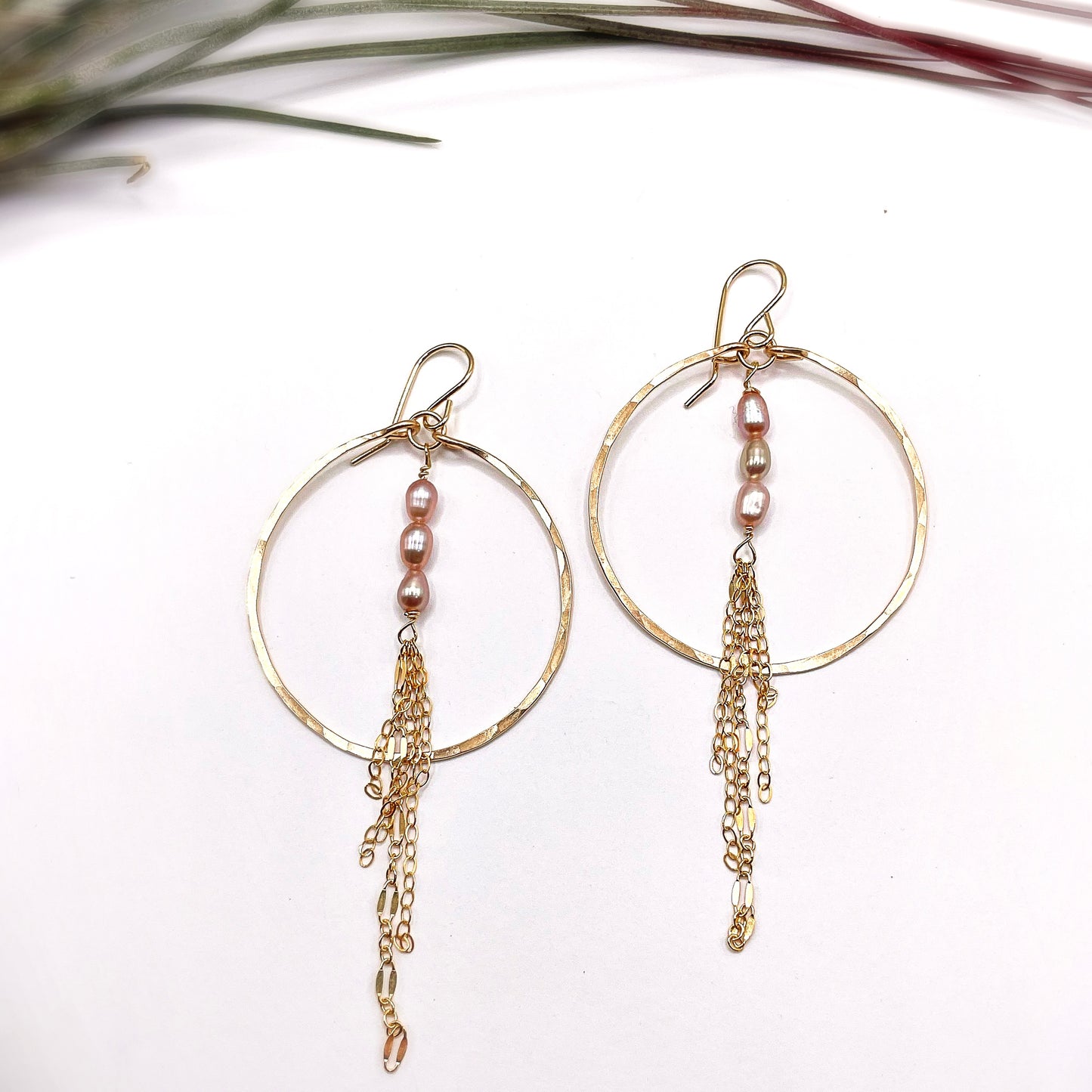 Keishi Pearl Chain Hoops