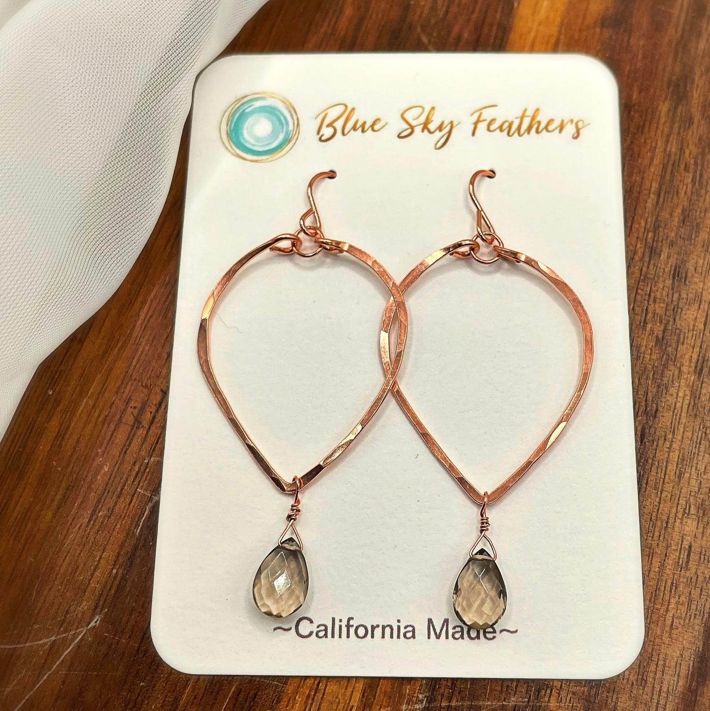 Fallen Leaf Smoky Quartz Hoops