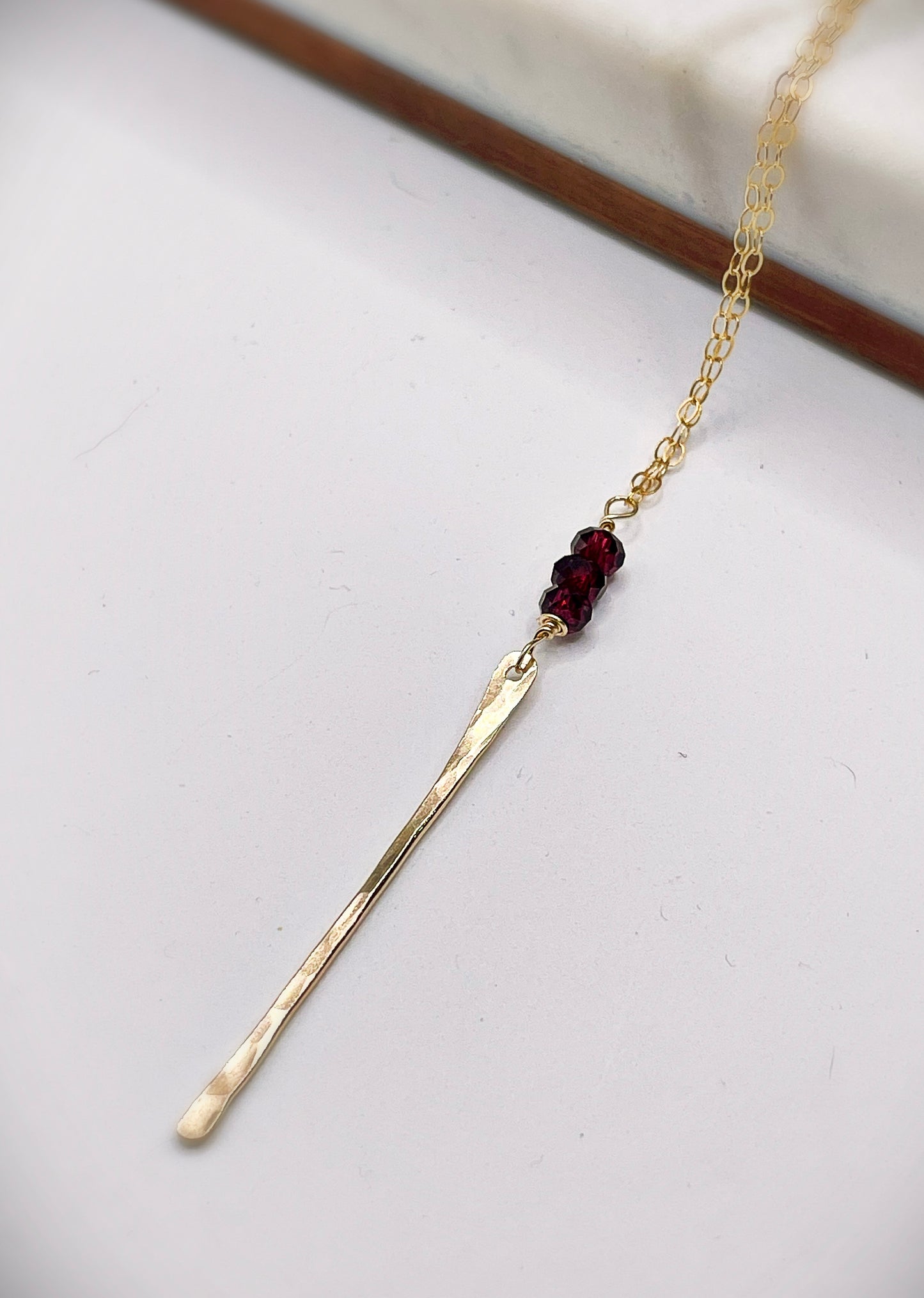 Red Garnet Bar Necklace