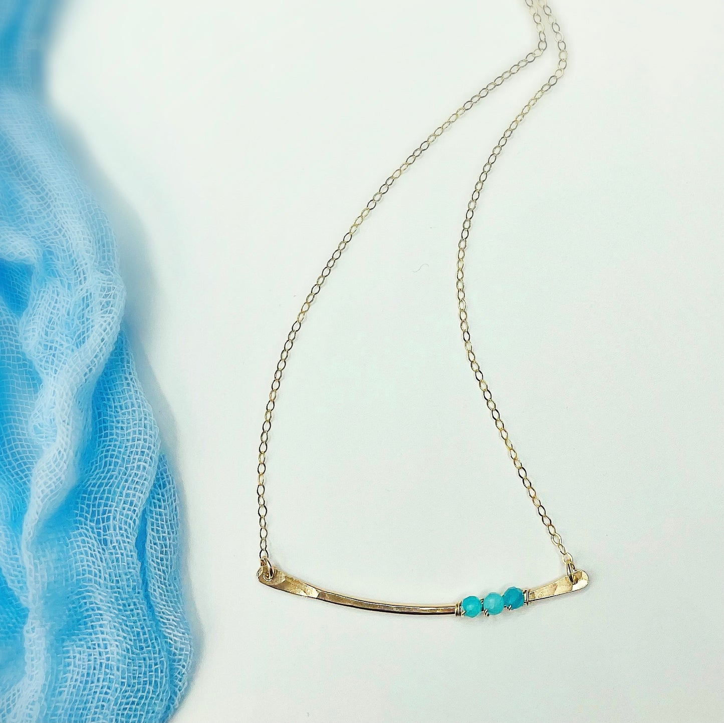 Aqua Wrapped Bar Necklace - Blue Sky Feathers