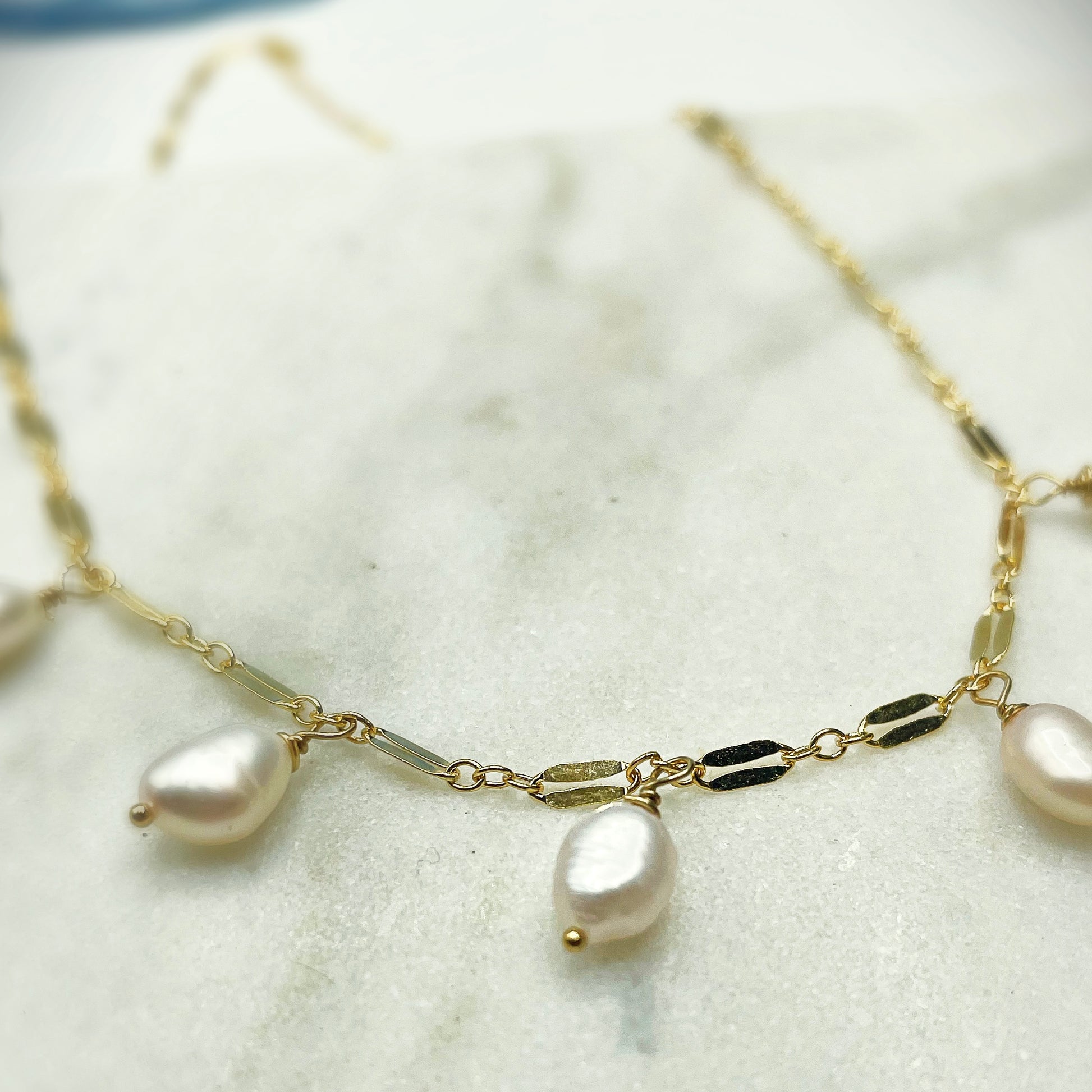 Keishi Pearl Sunrise Necklace - Blue Sky Feathers