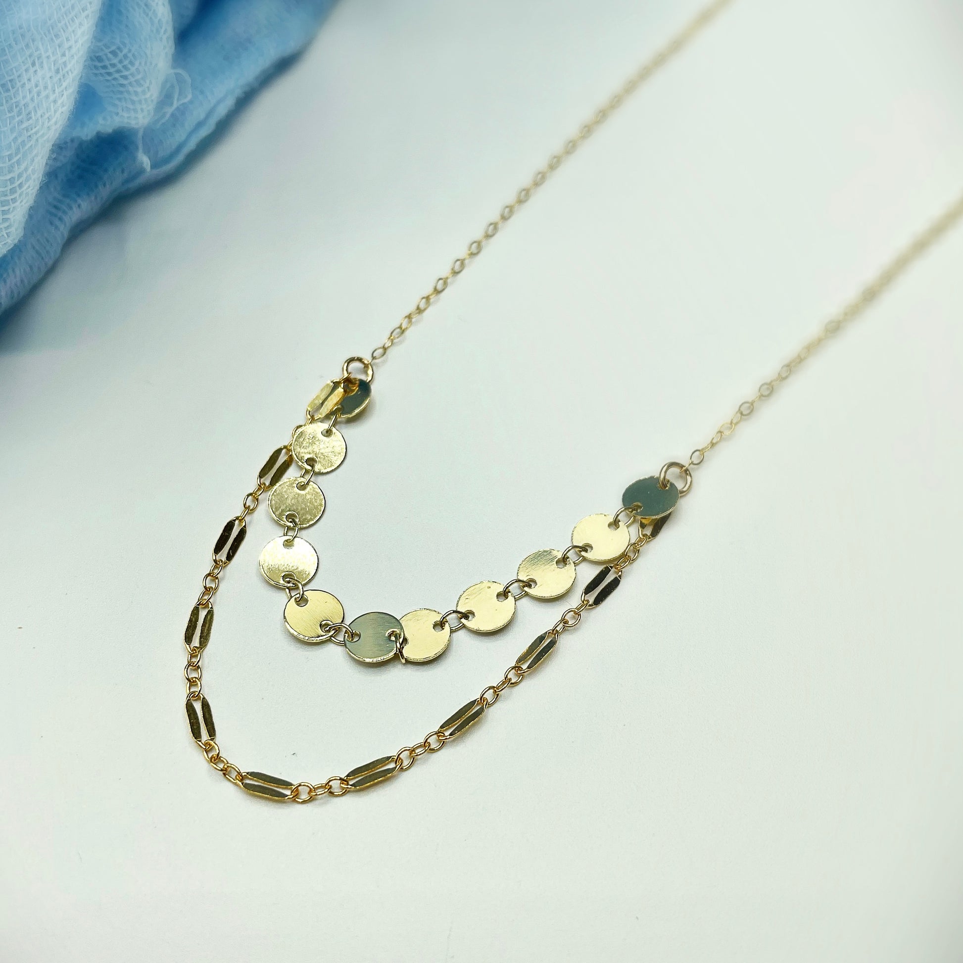 Shimmer Coin Double Choker/Necklace - Blue Sky Feathers