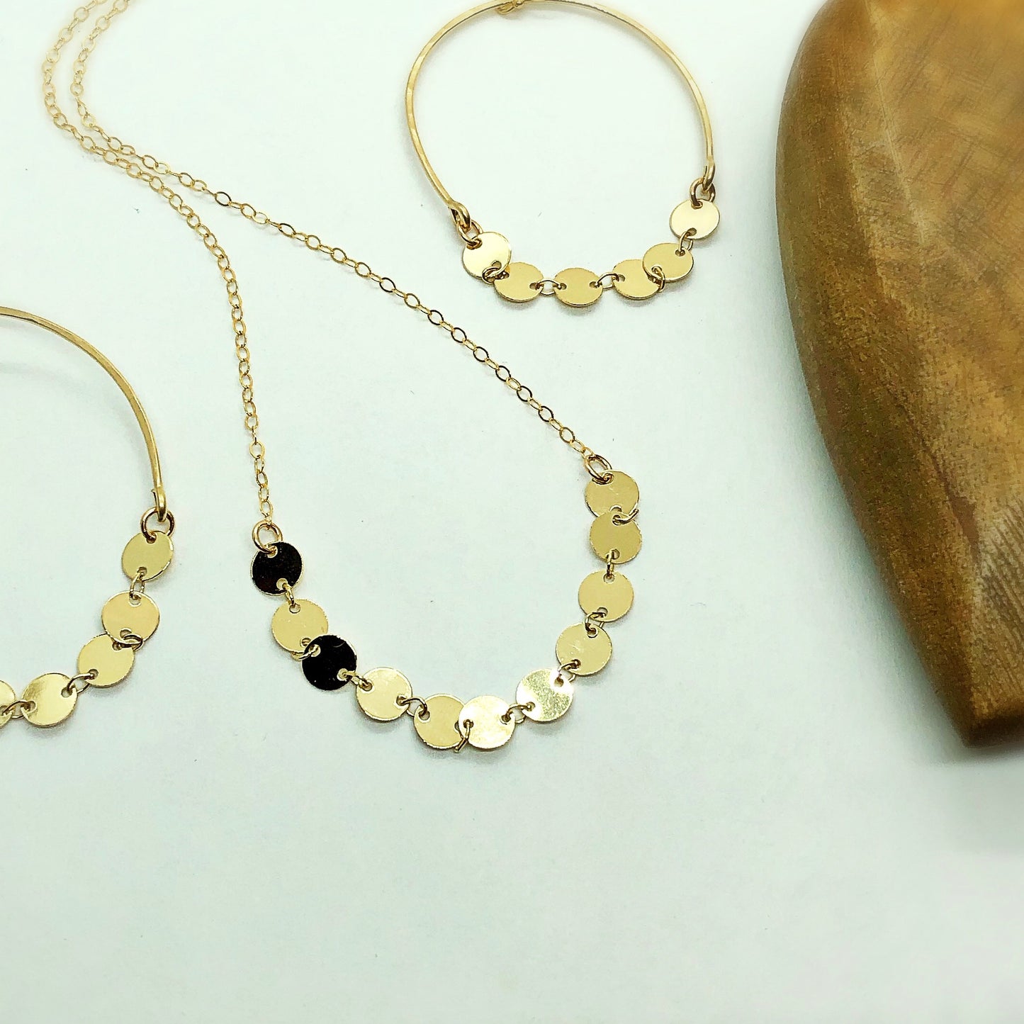 Shimmer Coin Hoops - Blue Sky Feathers