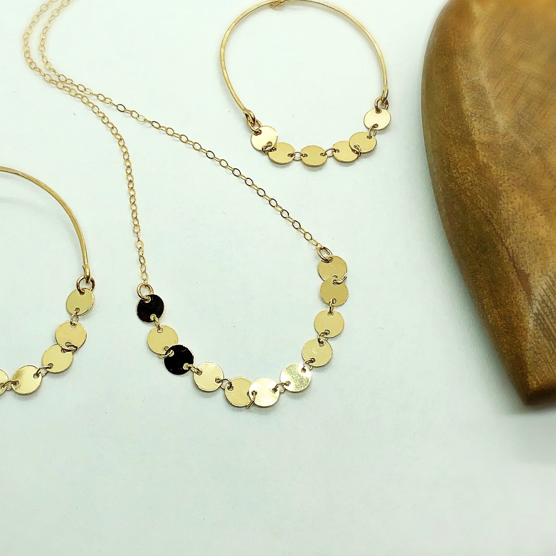 Shimmer Coin Hoops - Blue Sky Feathers