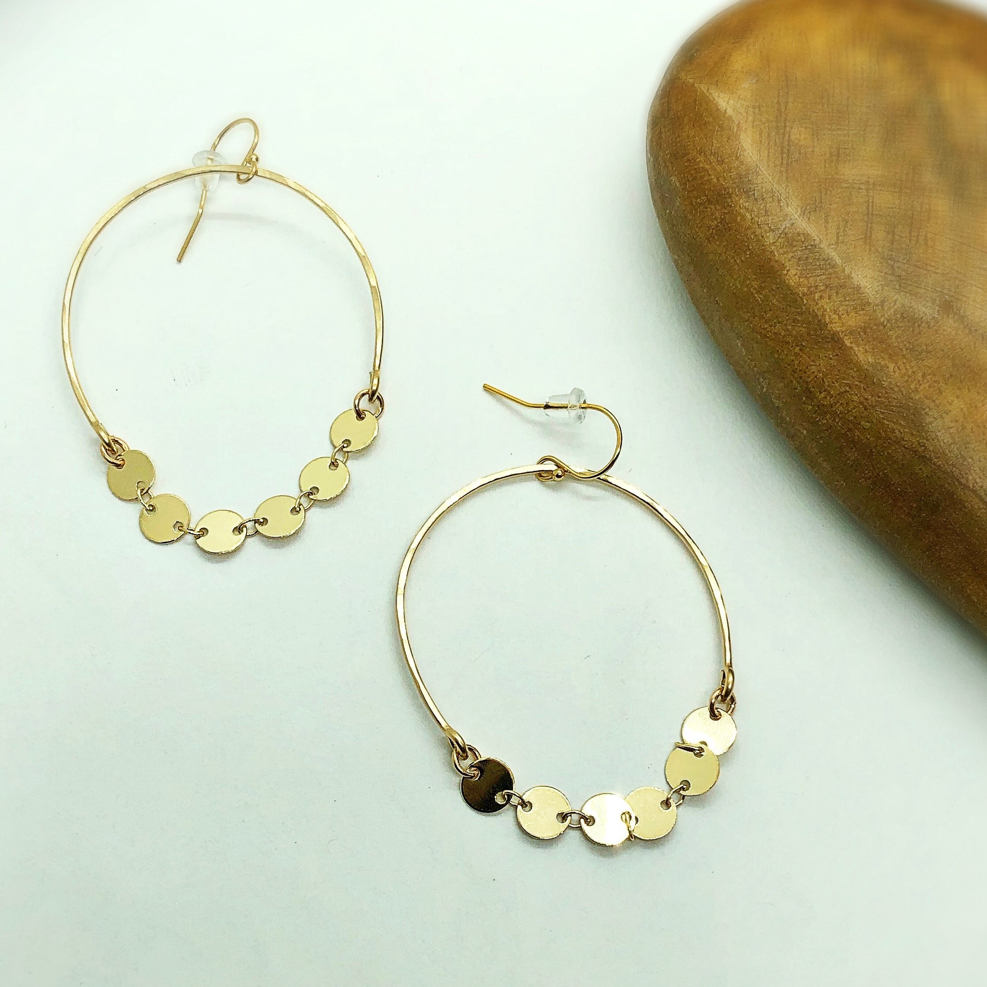 Shimmer Coin Hoops - Blue Sky Feathers