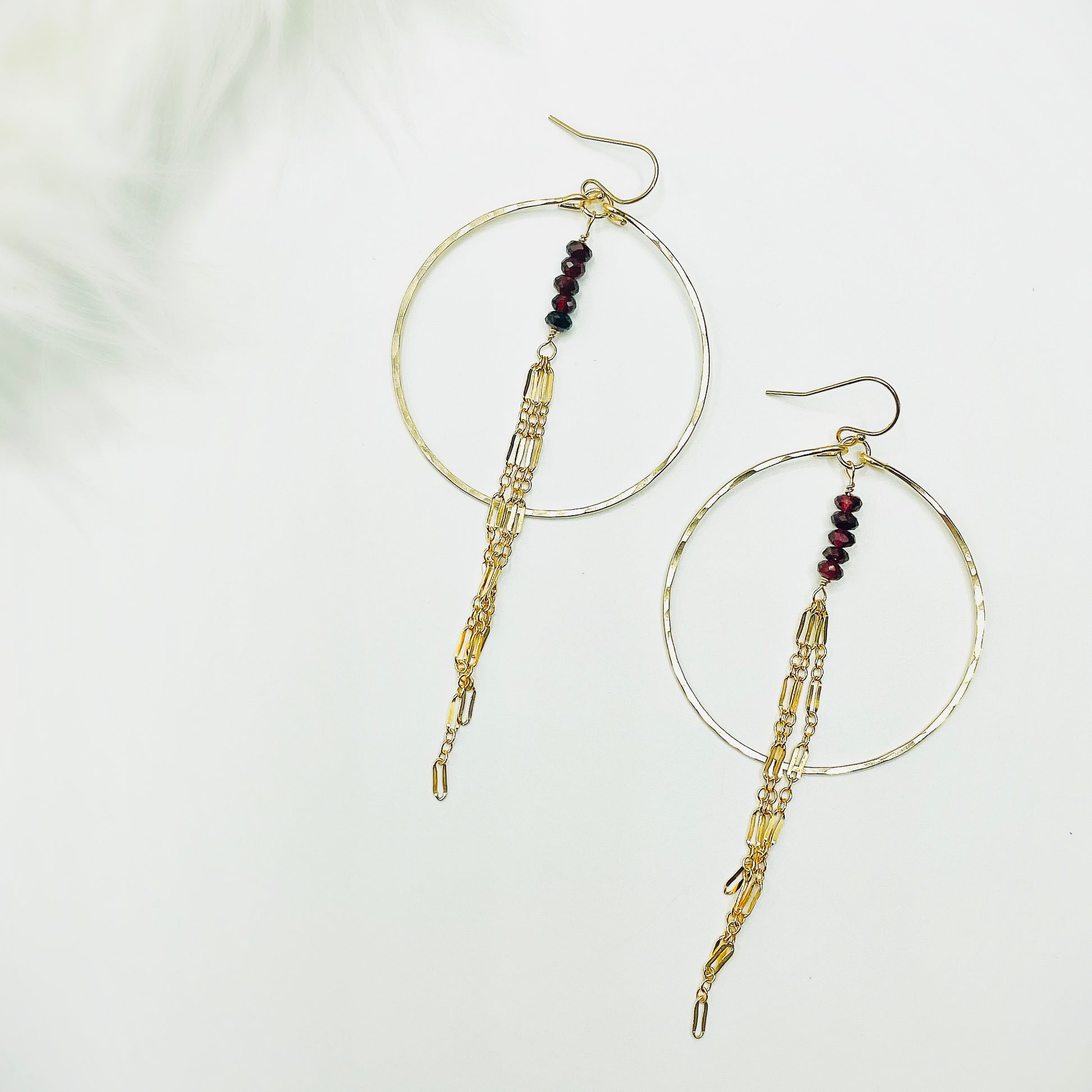 Red Garnet Sunrise Hoops - Blue Sky Feathers