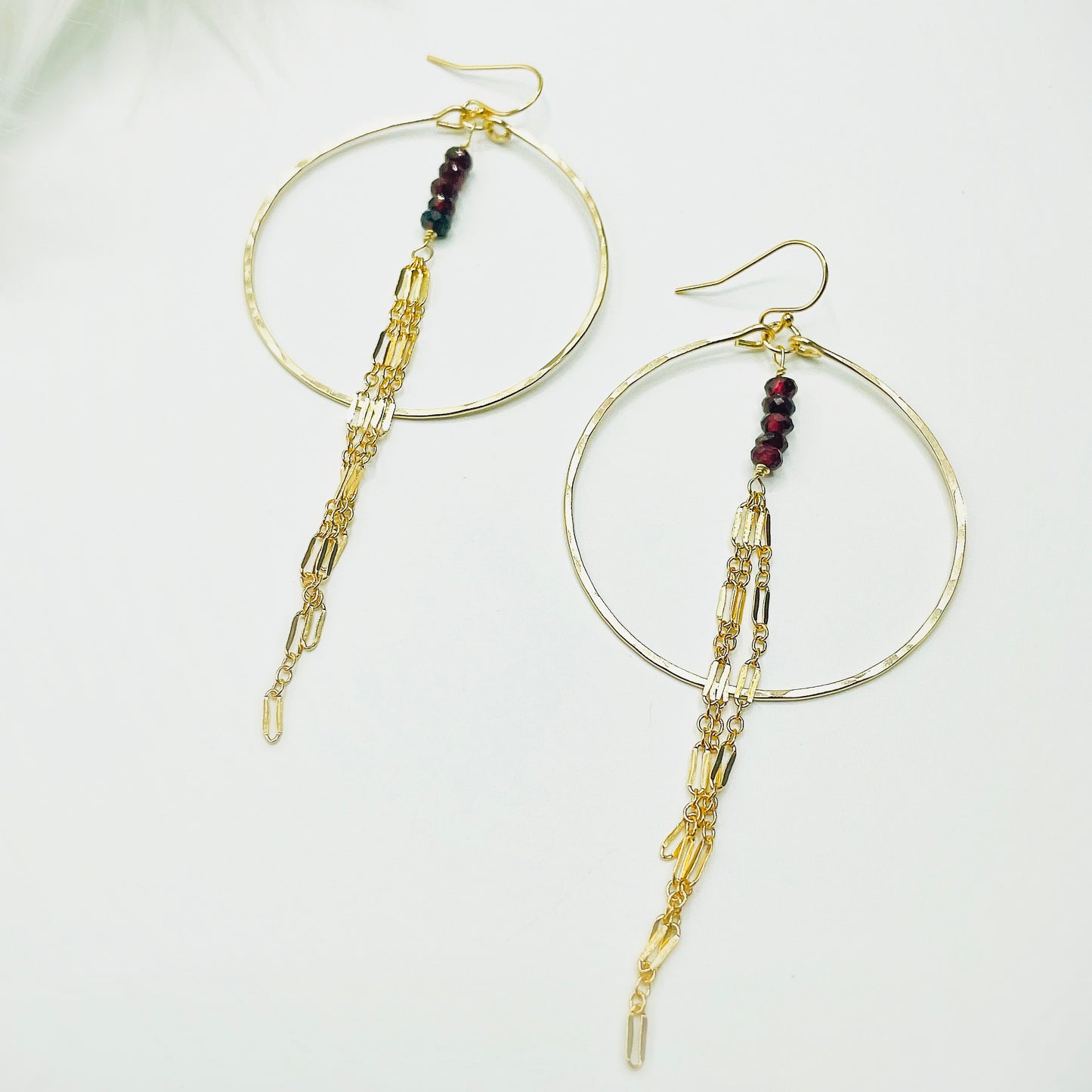 Red Garnet Sunrise Hoops - Blue Sky Feathers