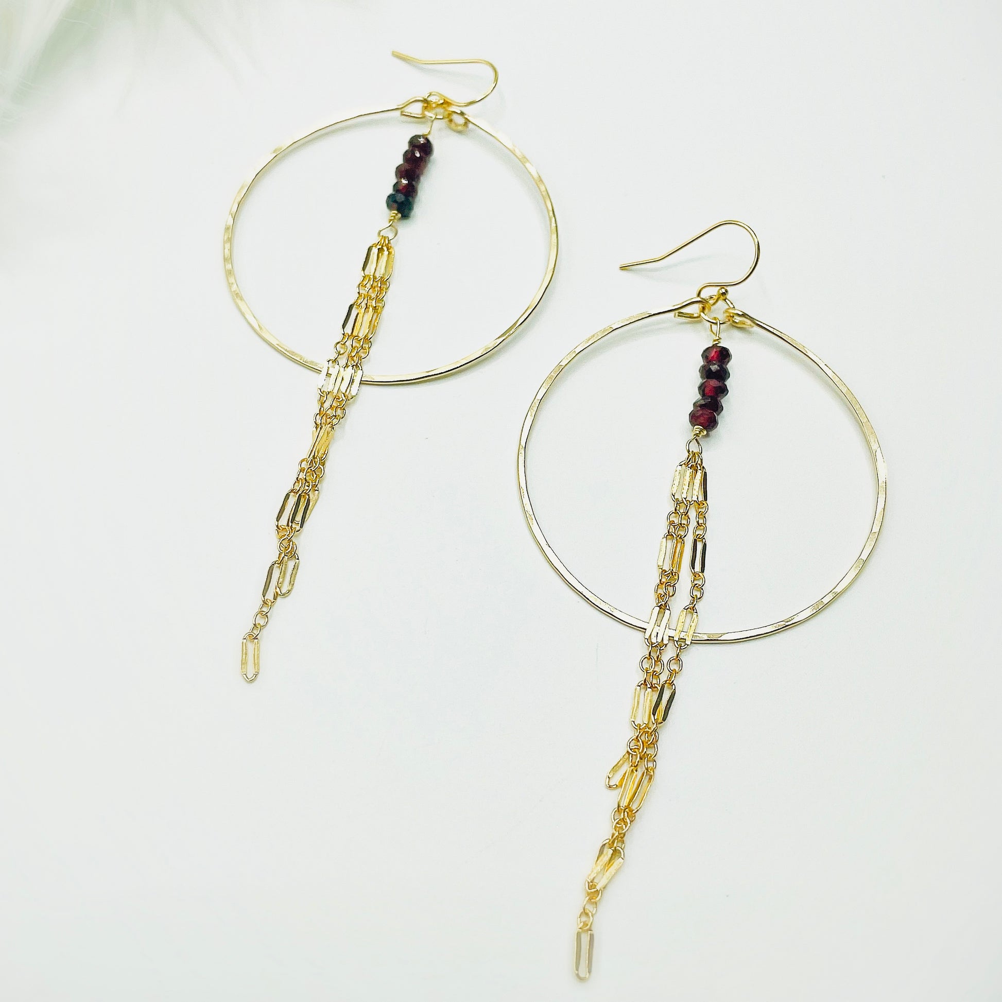 Red Garnet Sunrise Hoops - Blue Sky Feathers