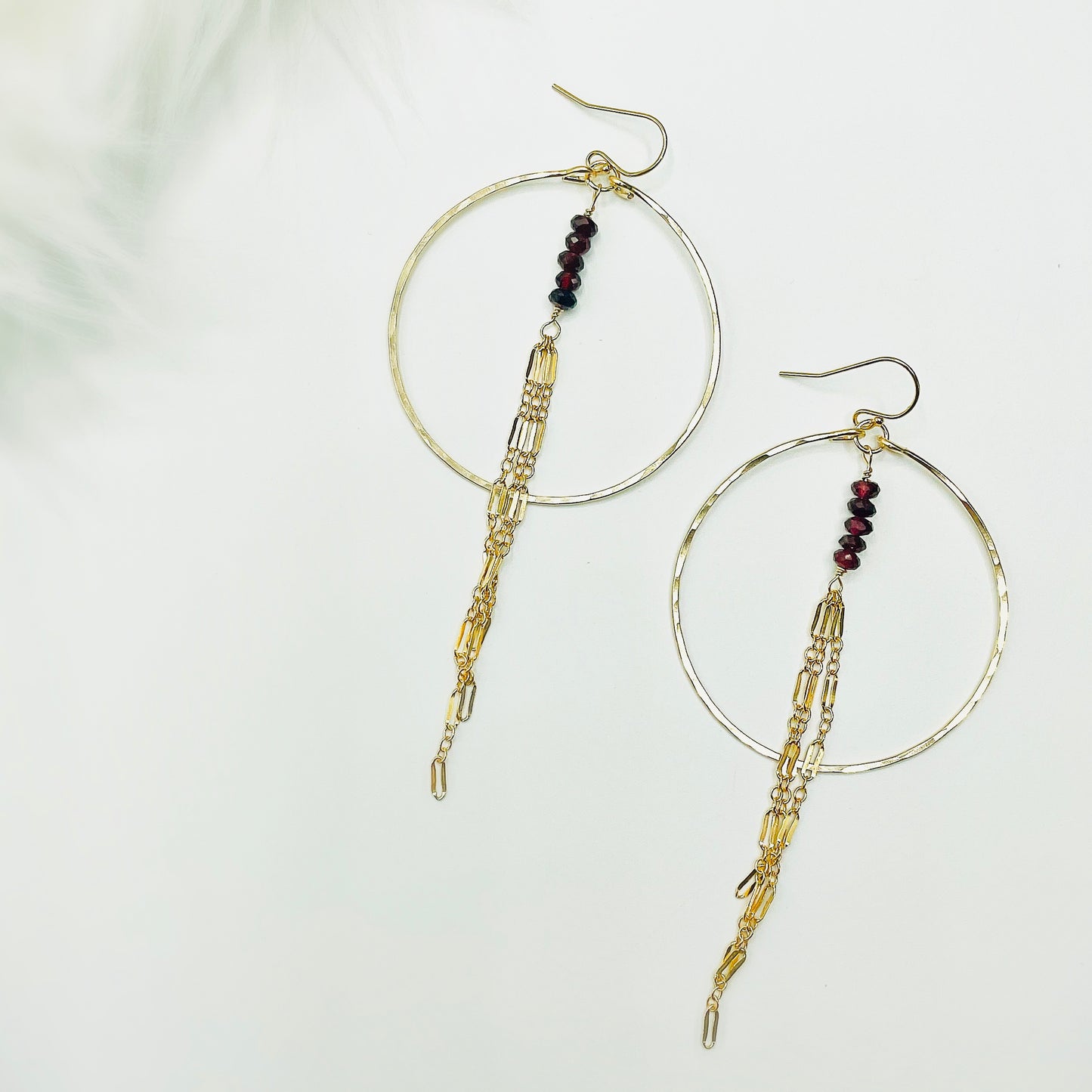 Red Garnet Sunrise Hoops - Blue Sky Feathers