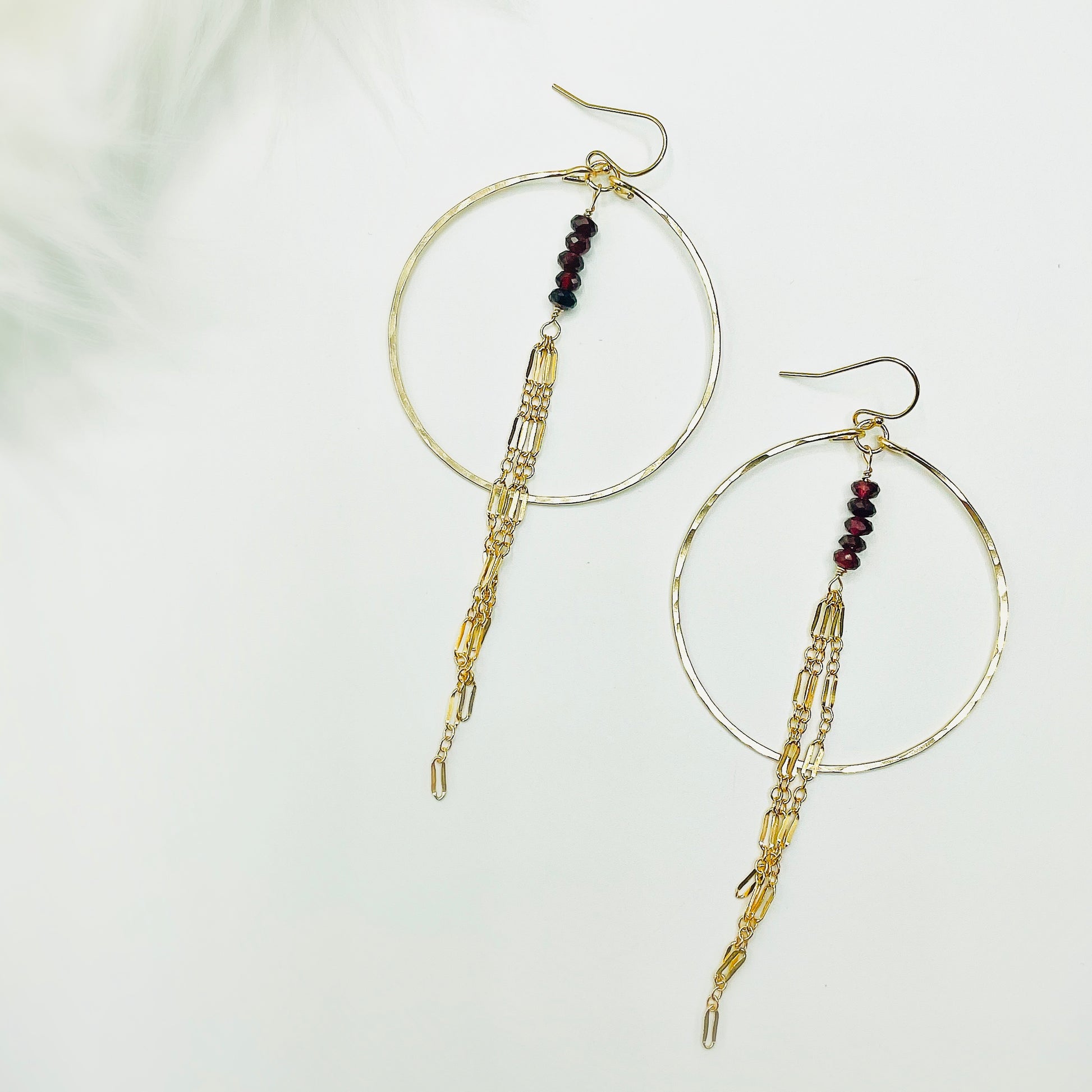 Red Garnet Sunrise Hoops - Blue Sky Feathers