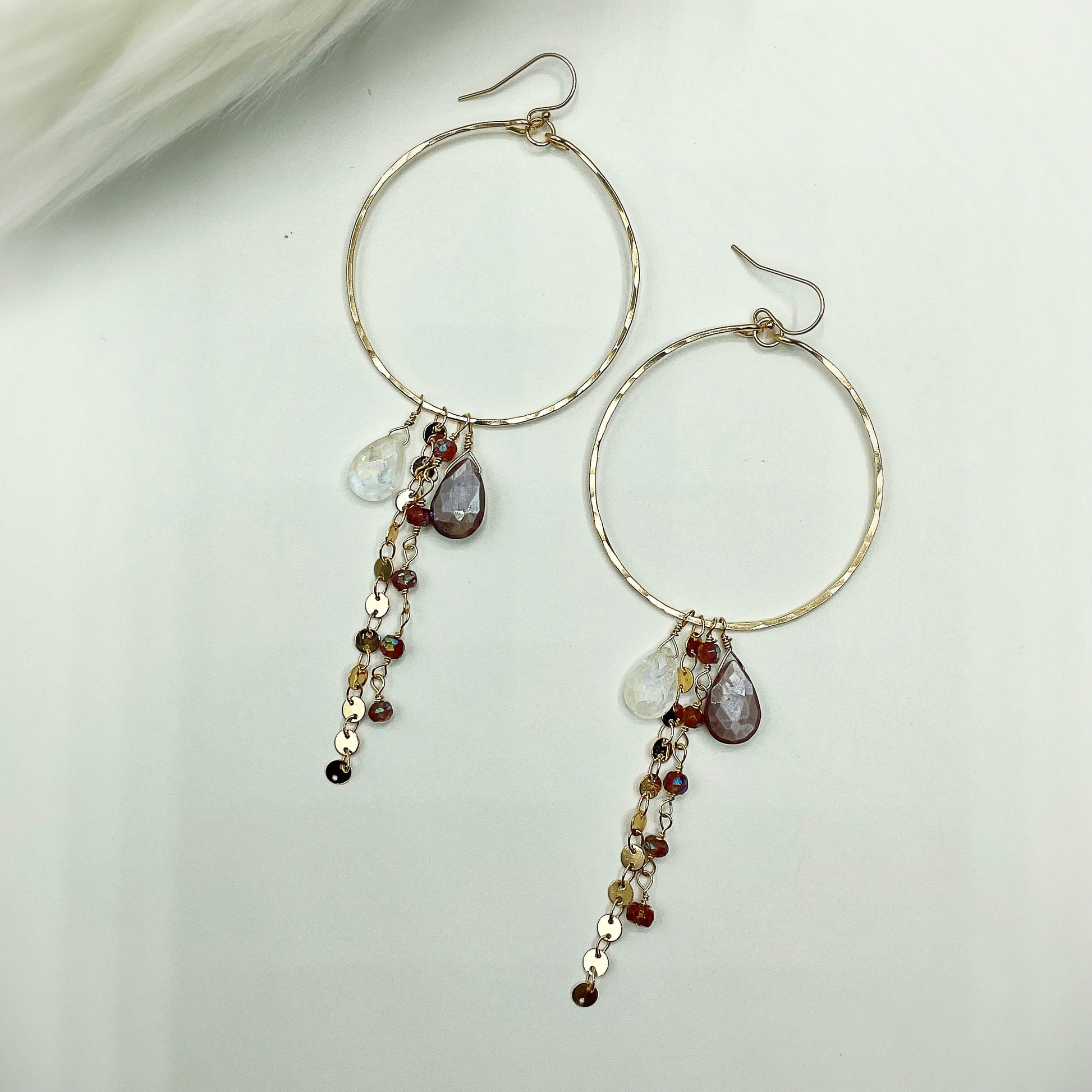 Magical Moonstone Hoops - Blue Sky Feathers
