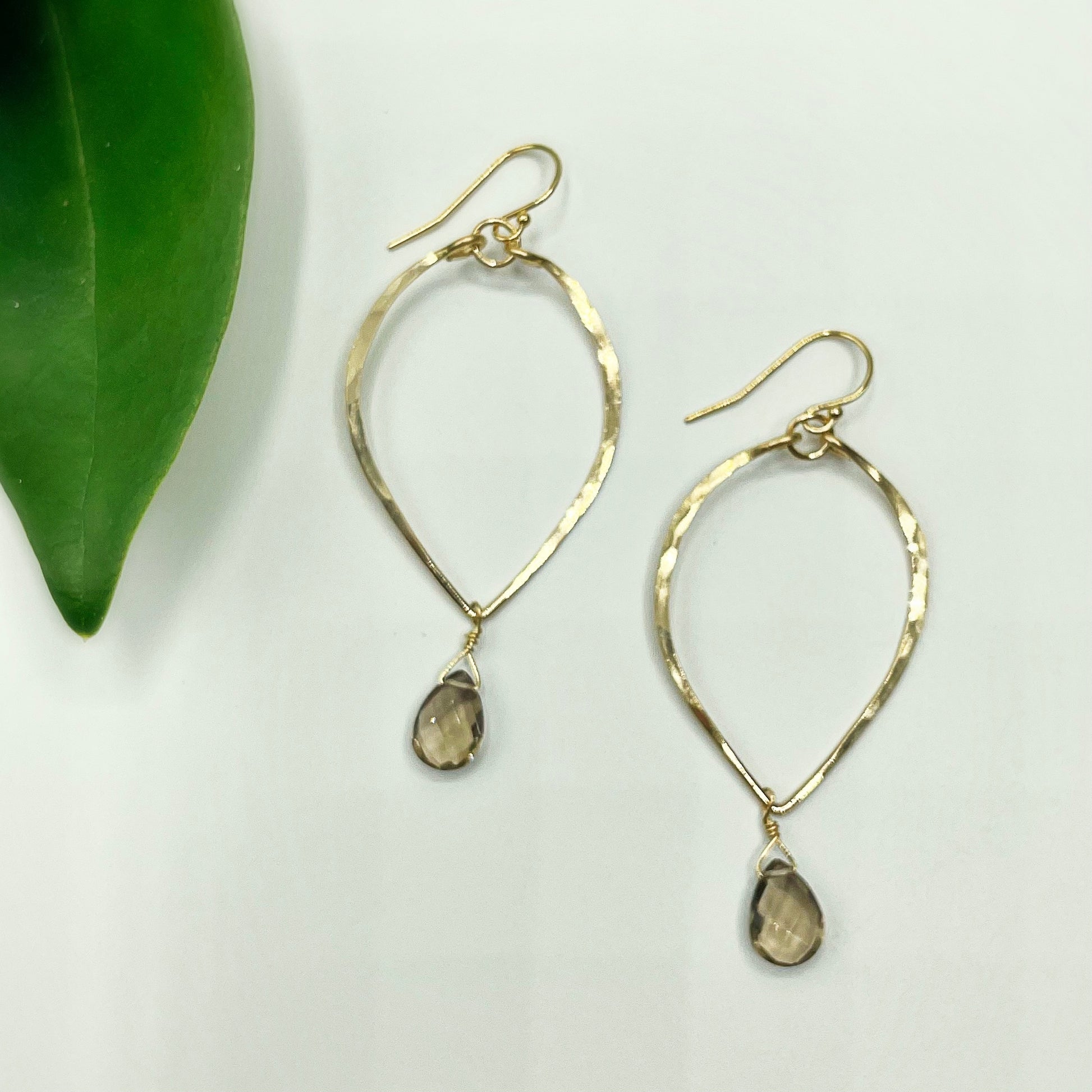 Fallen Leaf Smoky Quartz Hoops - Blue Sky Feathers
