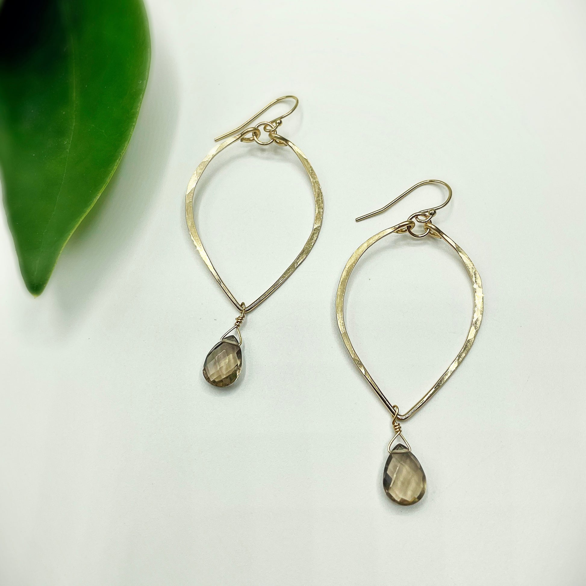 Fallen Leaf Smoky Quartz Hoops - Blue Sky Feathers