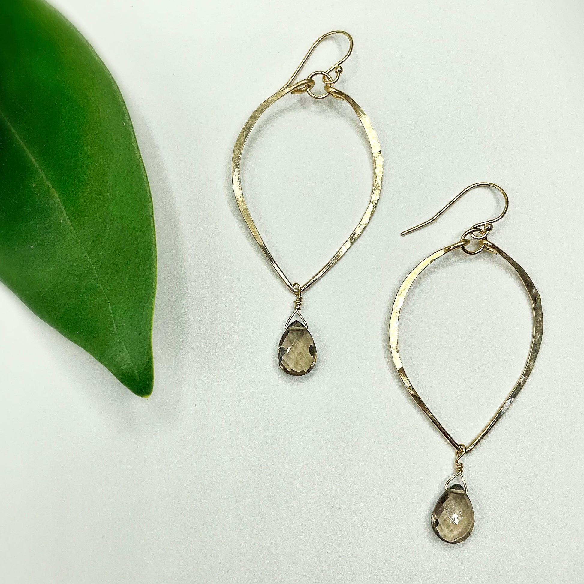 Fallen Leaf Smoky Quartz Hoops - Blue Sky Feathers