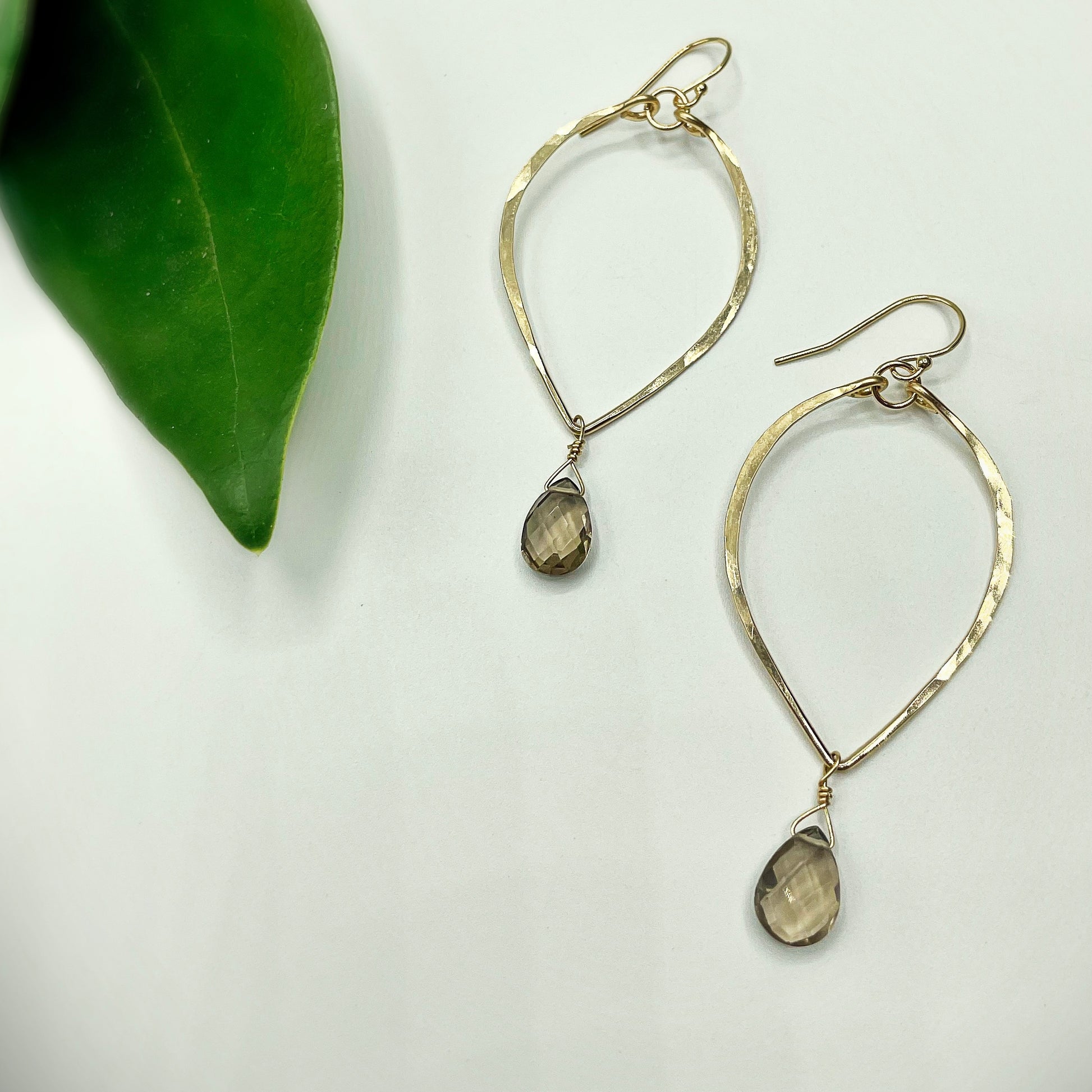 Fallen Leaf Smoky Quartz Hoops - Blue Sky Feathers