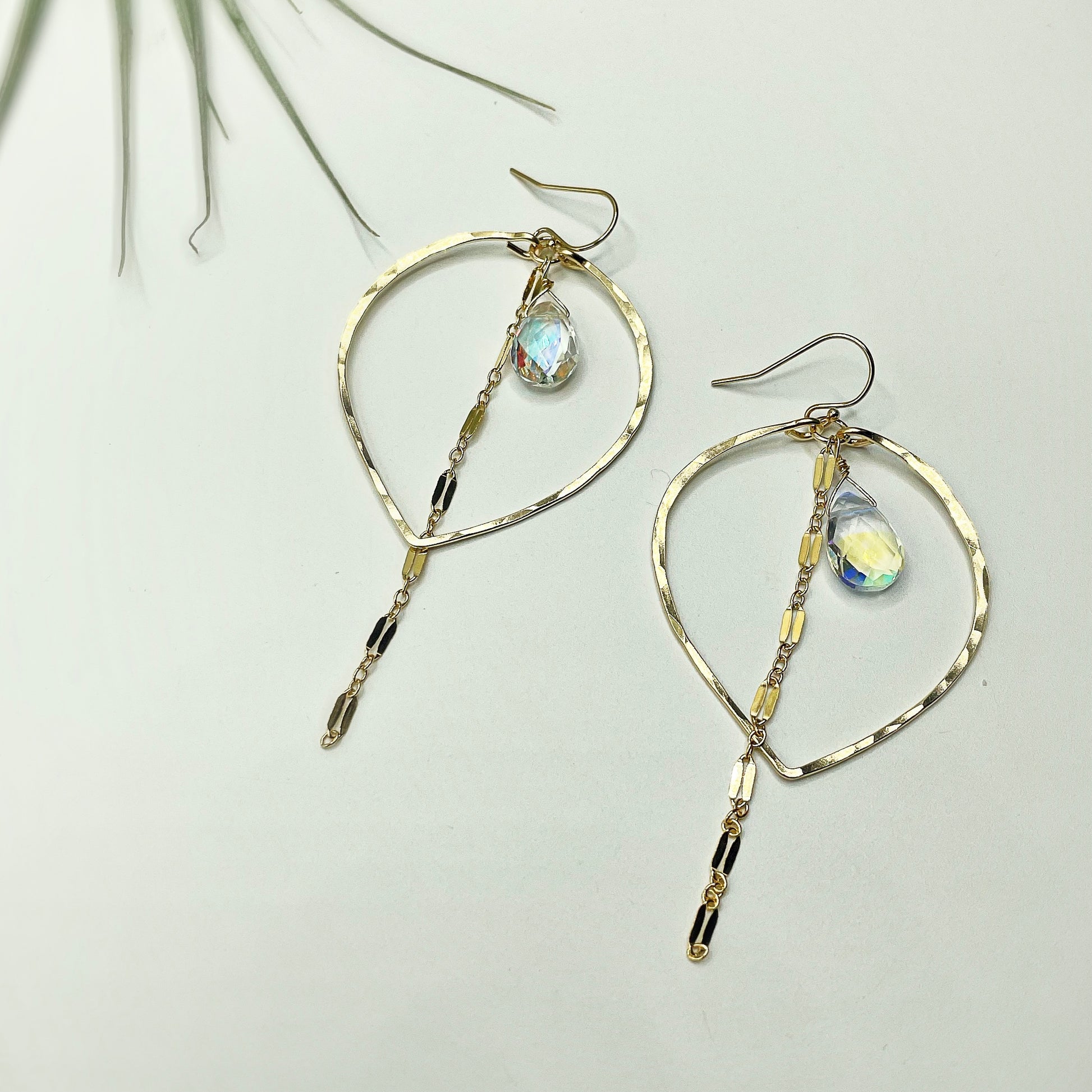 Sparkle Sunrise Leaf Hoops - Blue Sky Feathers