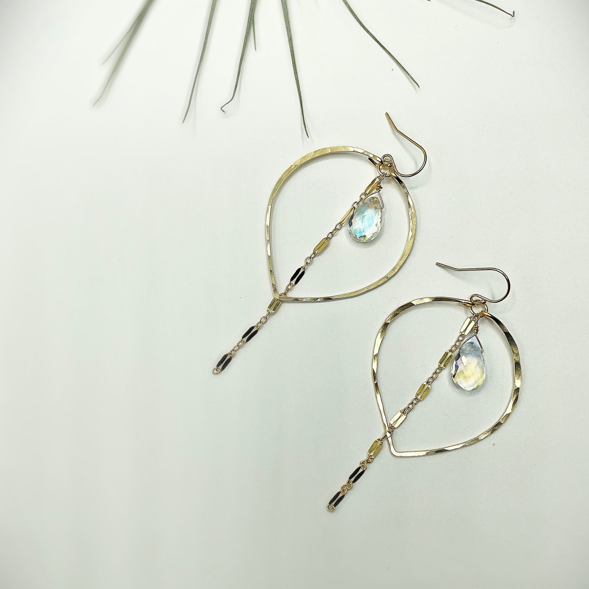Sparkle Sunrise Leaf Hoops - Blue Sky Feathers